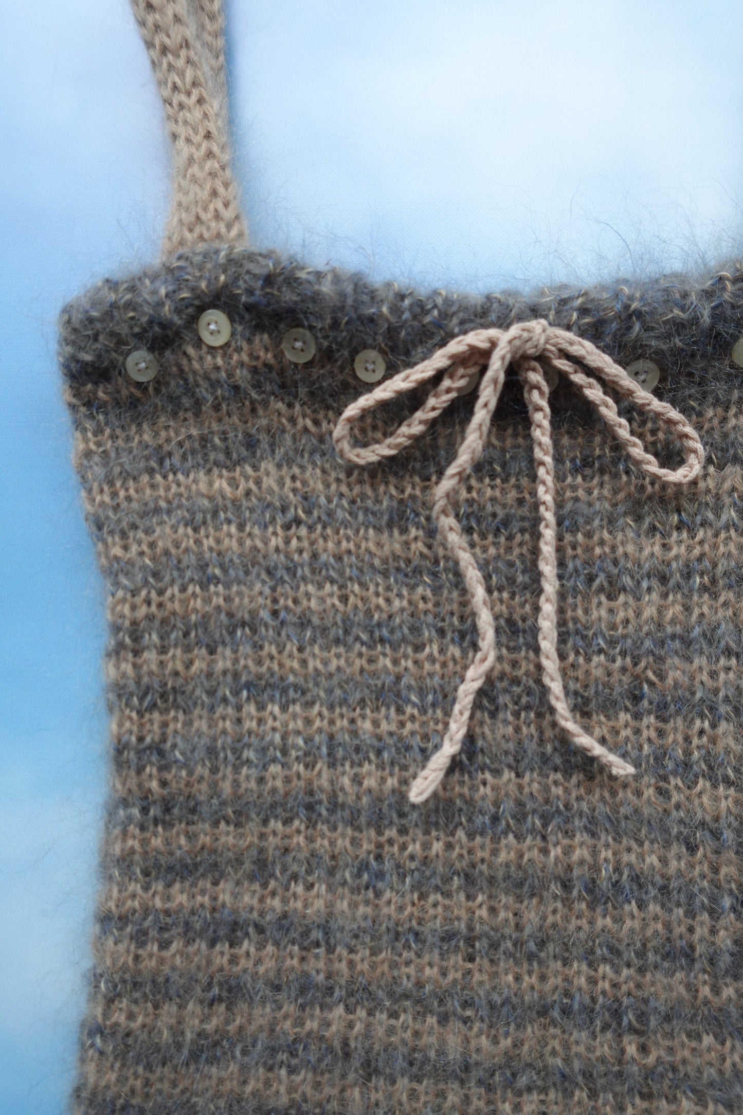 Mohair Stripey Knit Tank with Buttons & Bowtie