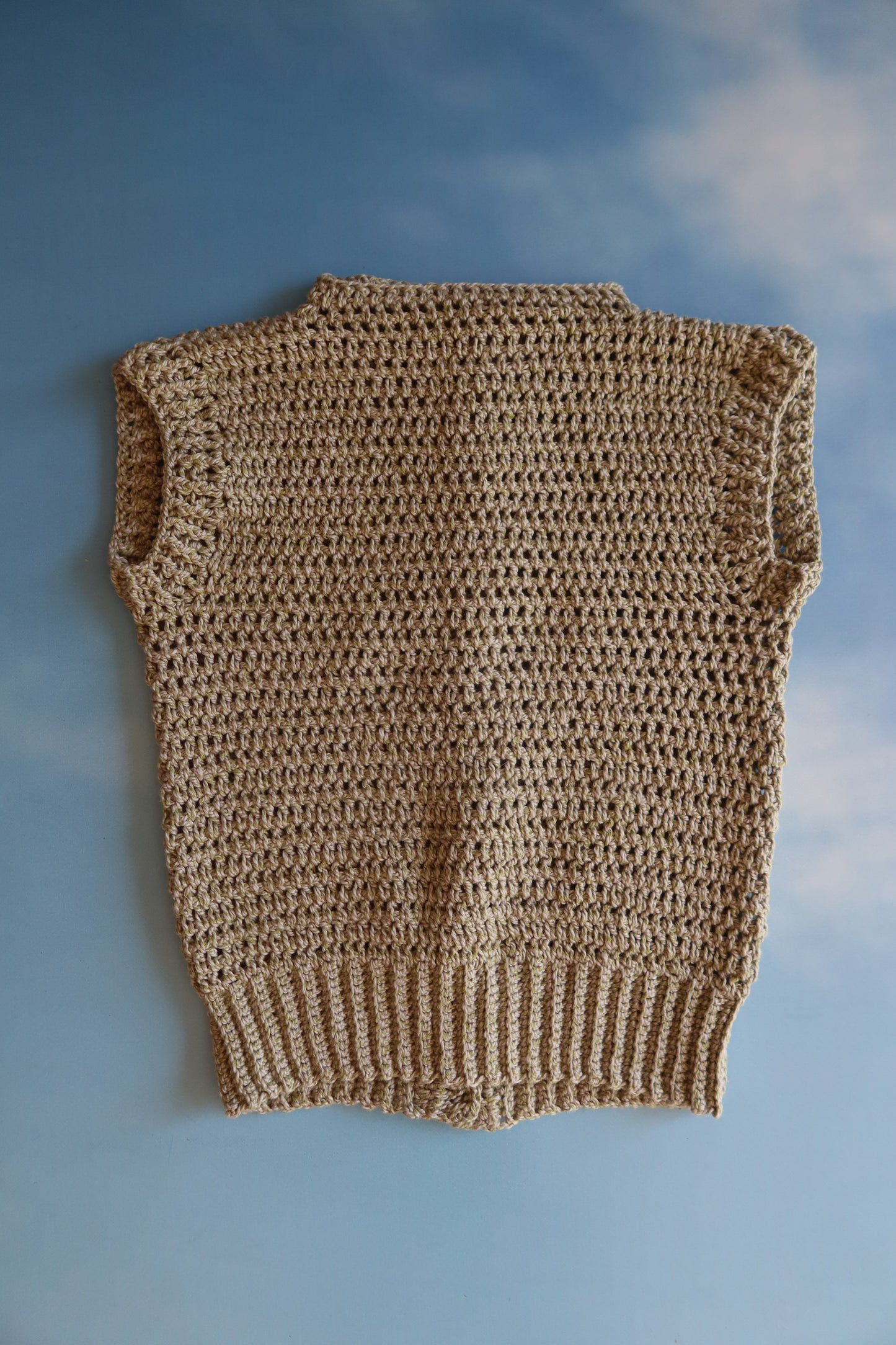 Soft Green Silk Cotton Crochet Vest with Buttons