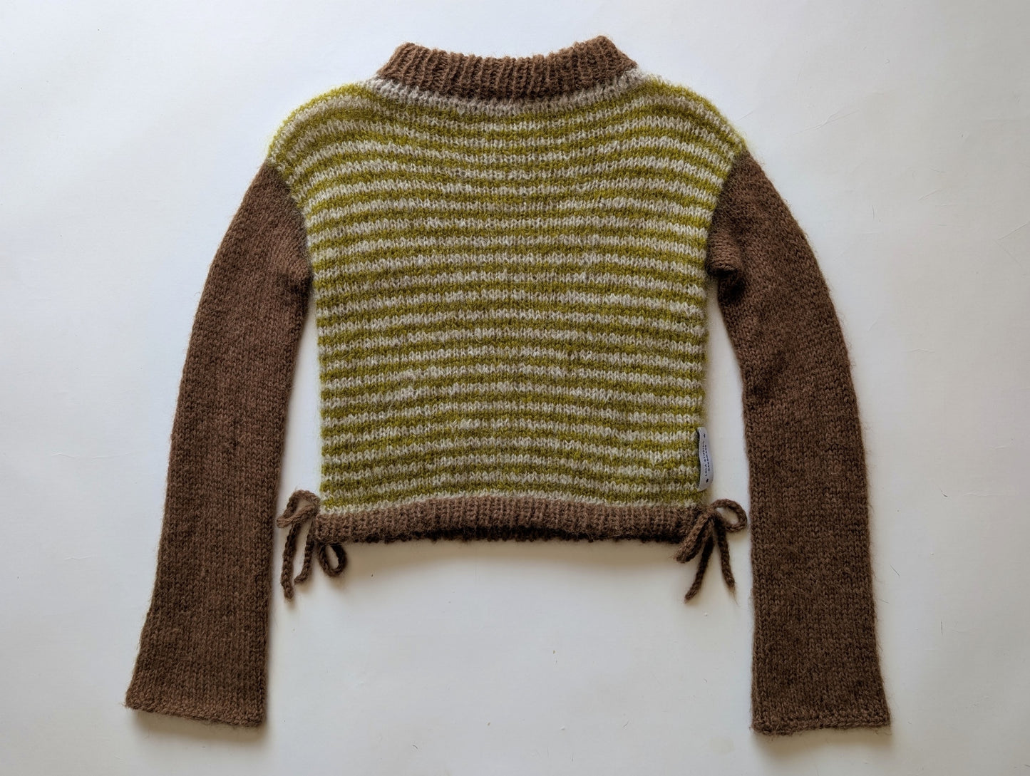 Hand Knit Mohair & Alpaca Sweater in Pistachio & Espresso Brown