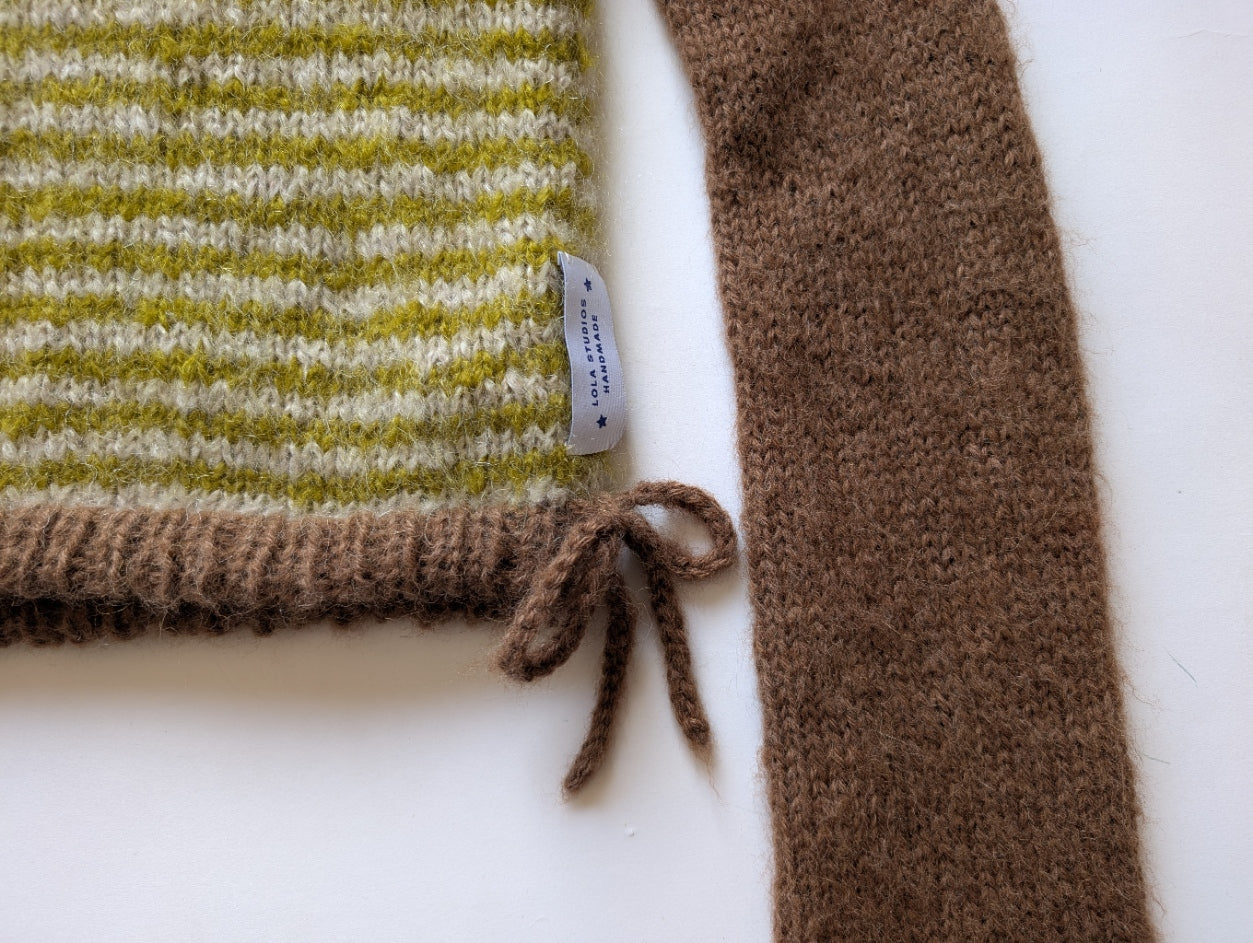 Hand Knit Mohair & Alpaca Sweater in Pistachio & Espresso Brown