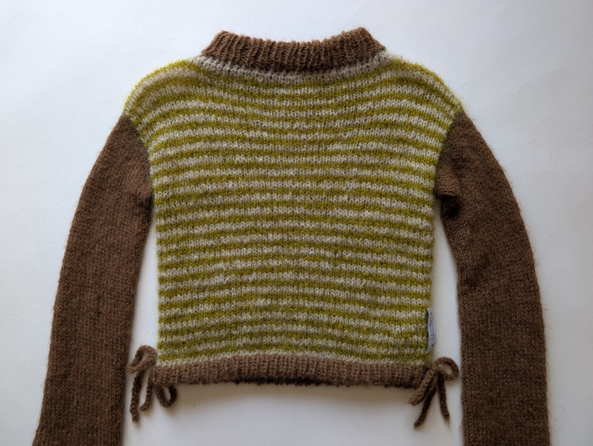 Hand Knit Mohair & Alpaca Sweater in Pistachio & Espresso Brown