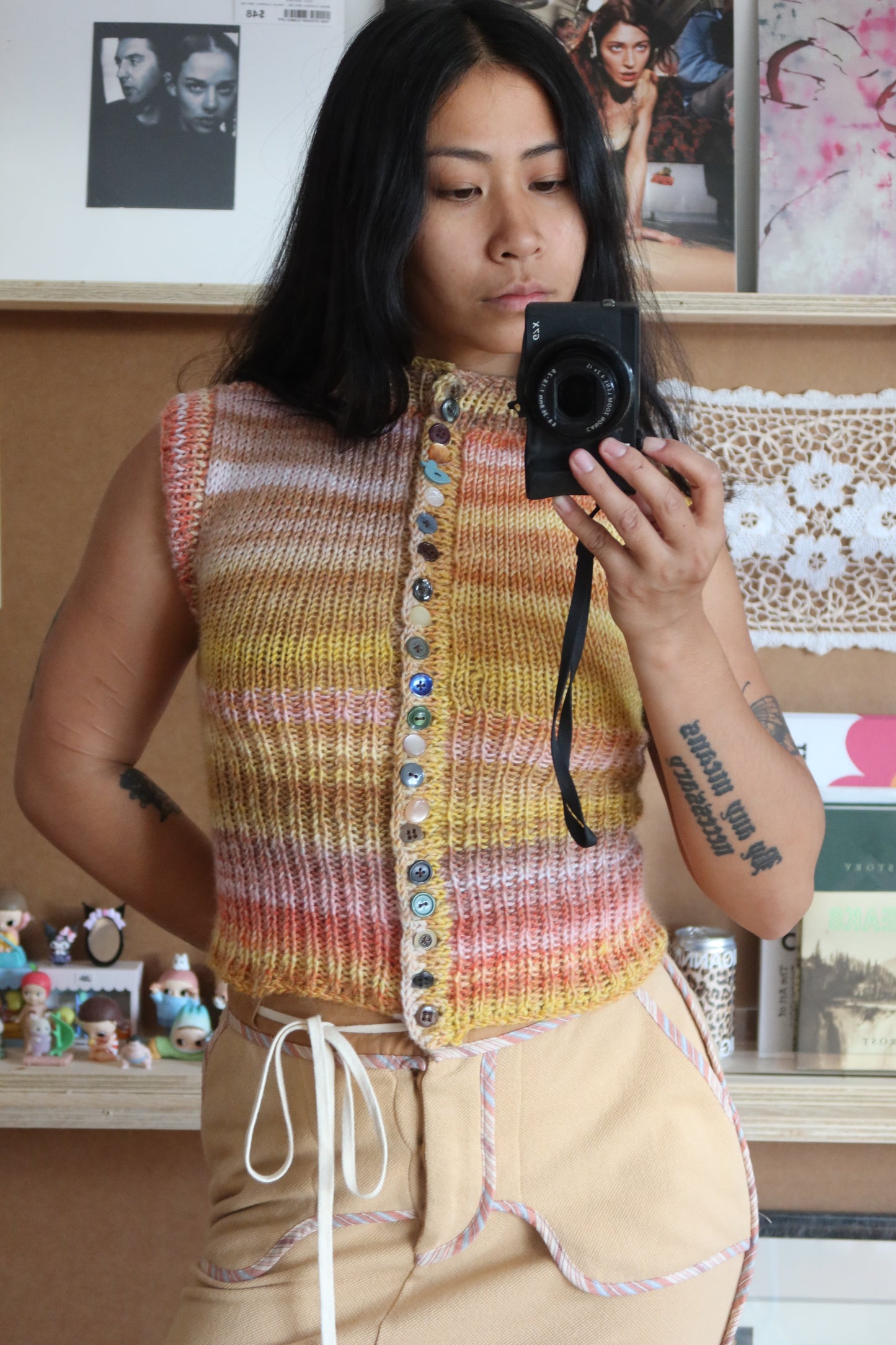 Pink & Yellow Gradient Knit Vest with Buttons