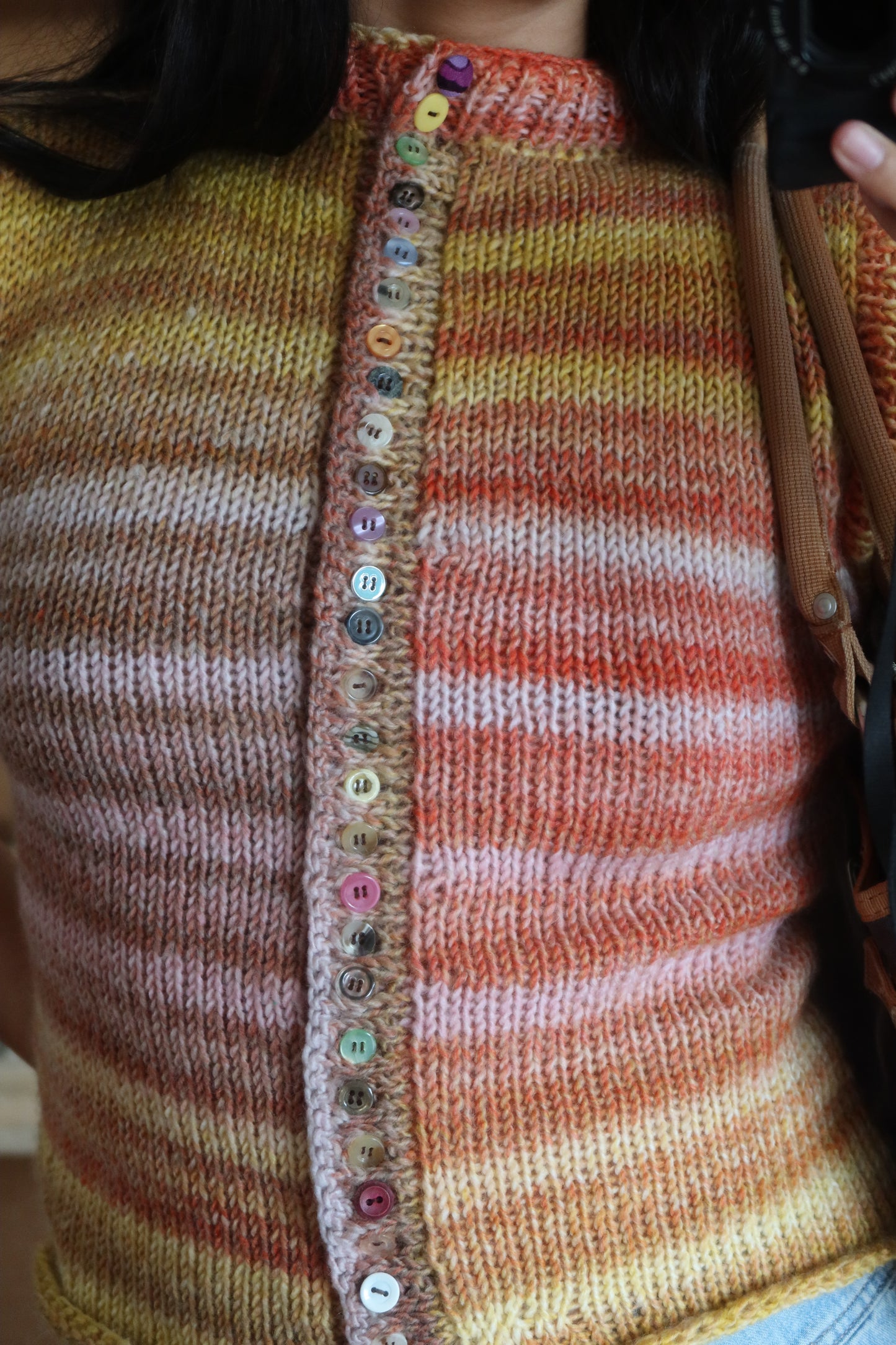 Pink & Yellow Gradient Knit Vest with Buttons