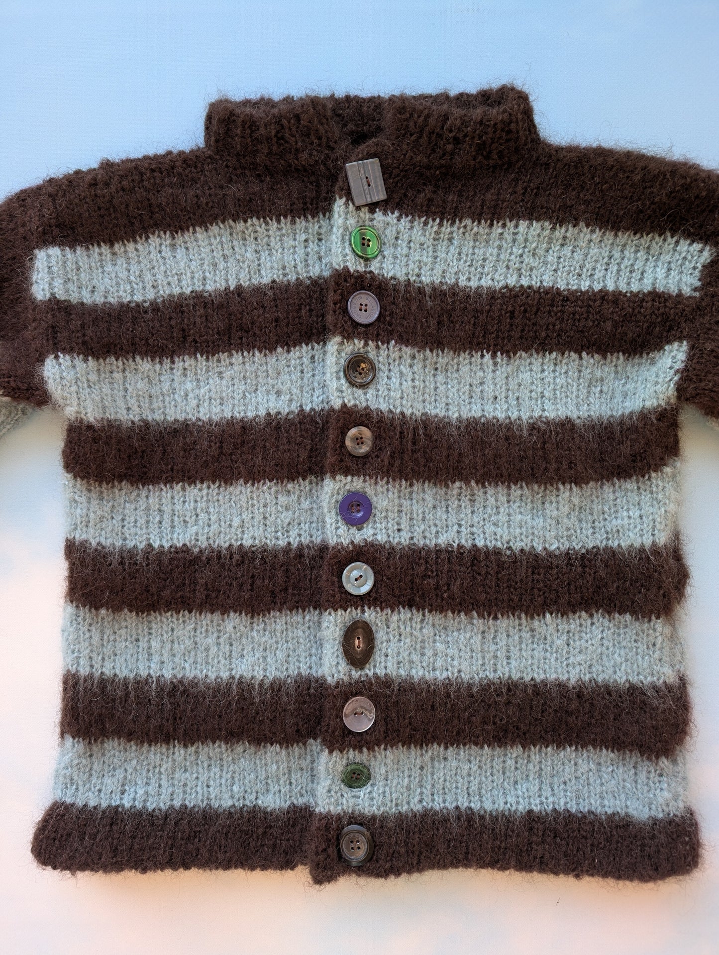 Made to order Striped Brushed Mohair Blue &Brown Cardigan