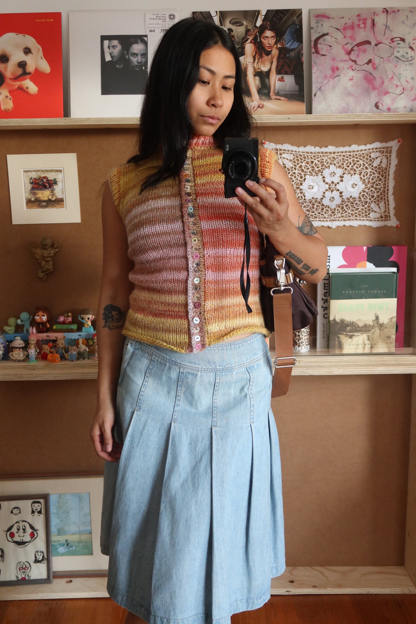 Pink & Yellow Gradient Knit Vest with Buttons