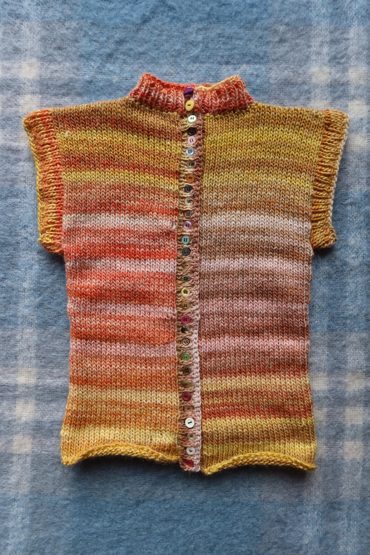 Pink & Yellow Gradient Knit Vest with Buttons