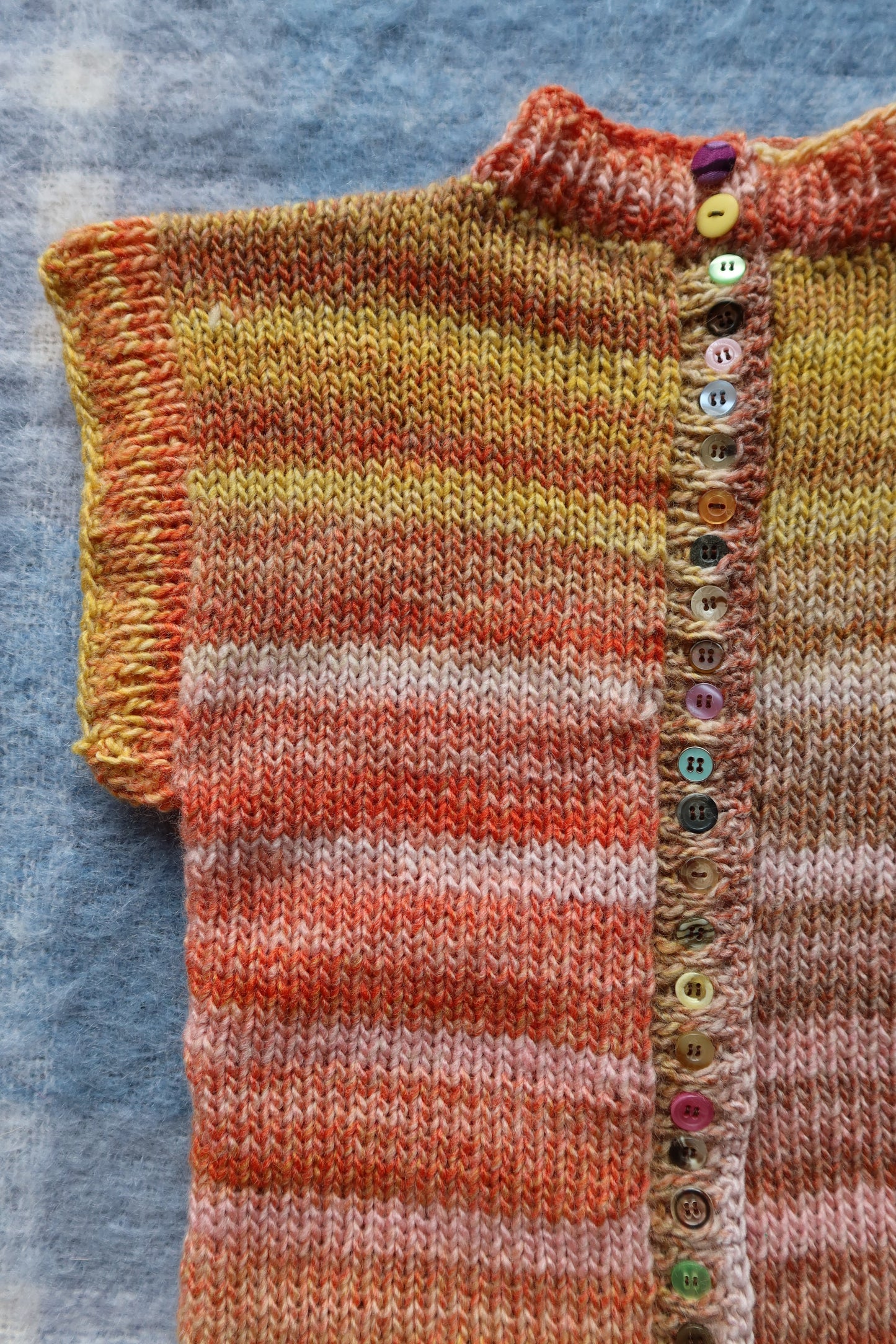 Pink & Yellow Gradient Knit Vest with Buttons