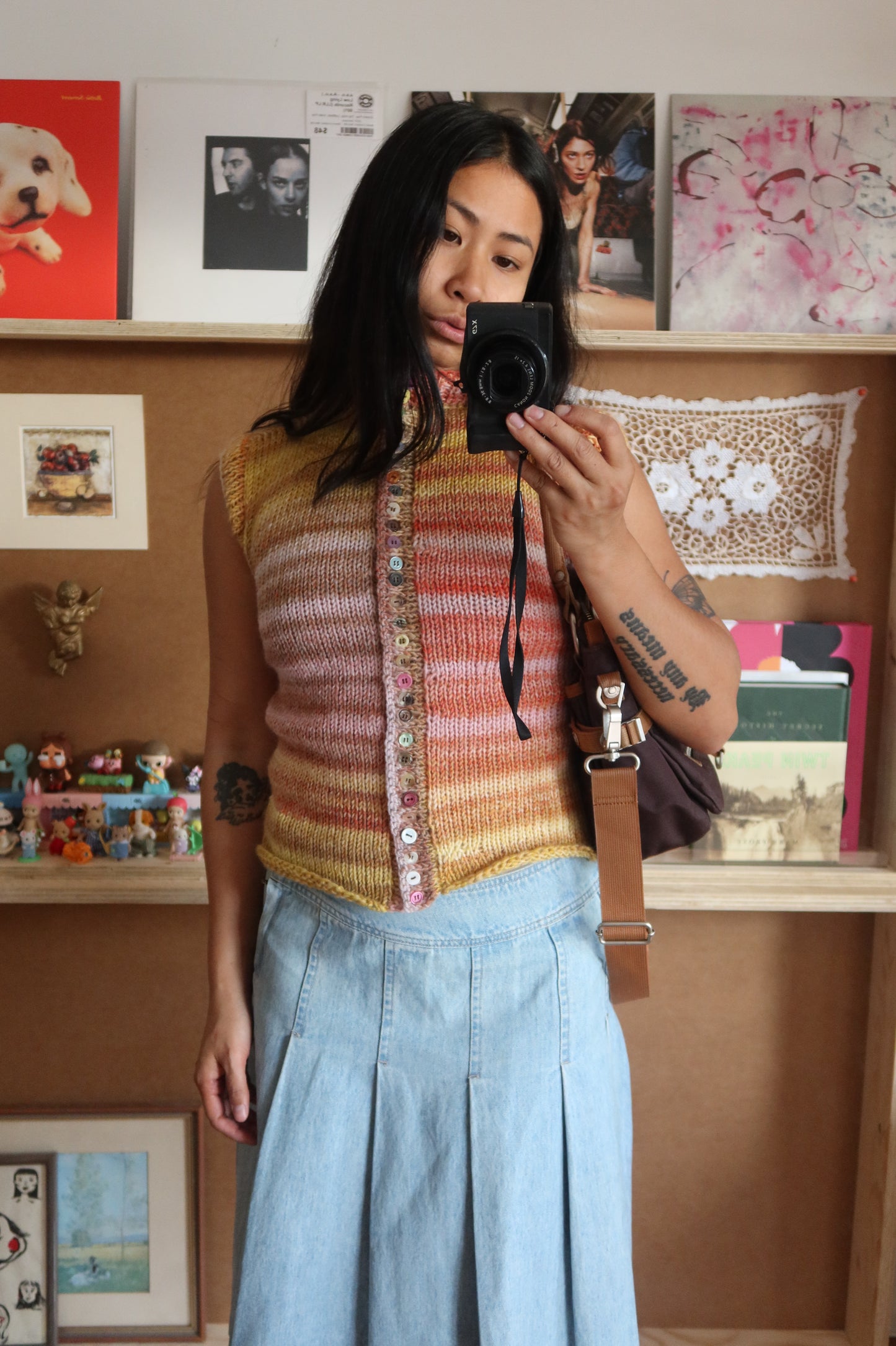 Pink & Yellow Gradient Knit Vest with Buttons