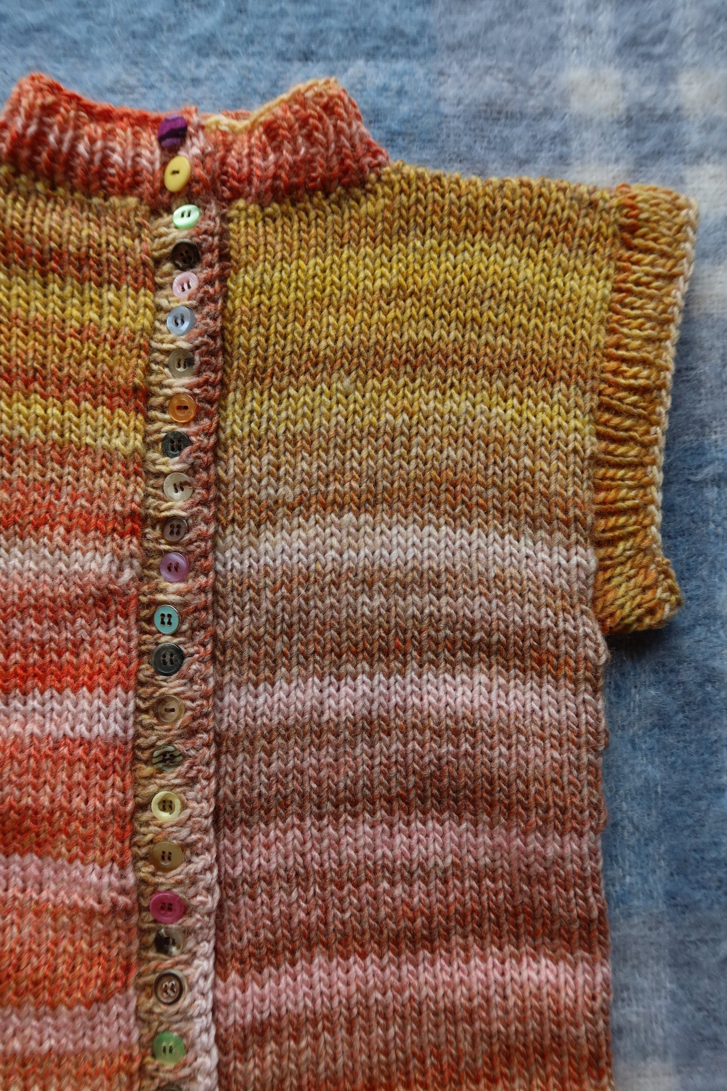 Pink & Yellow Gradient Knit Vest with Buttons