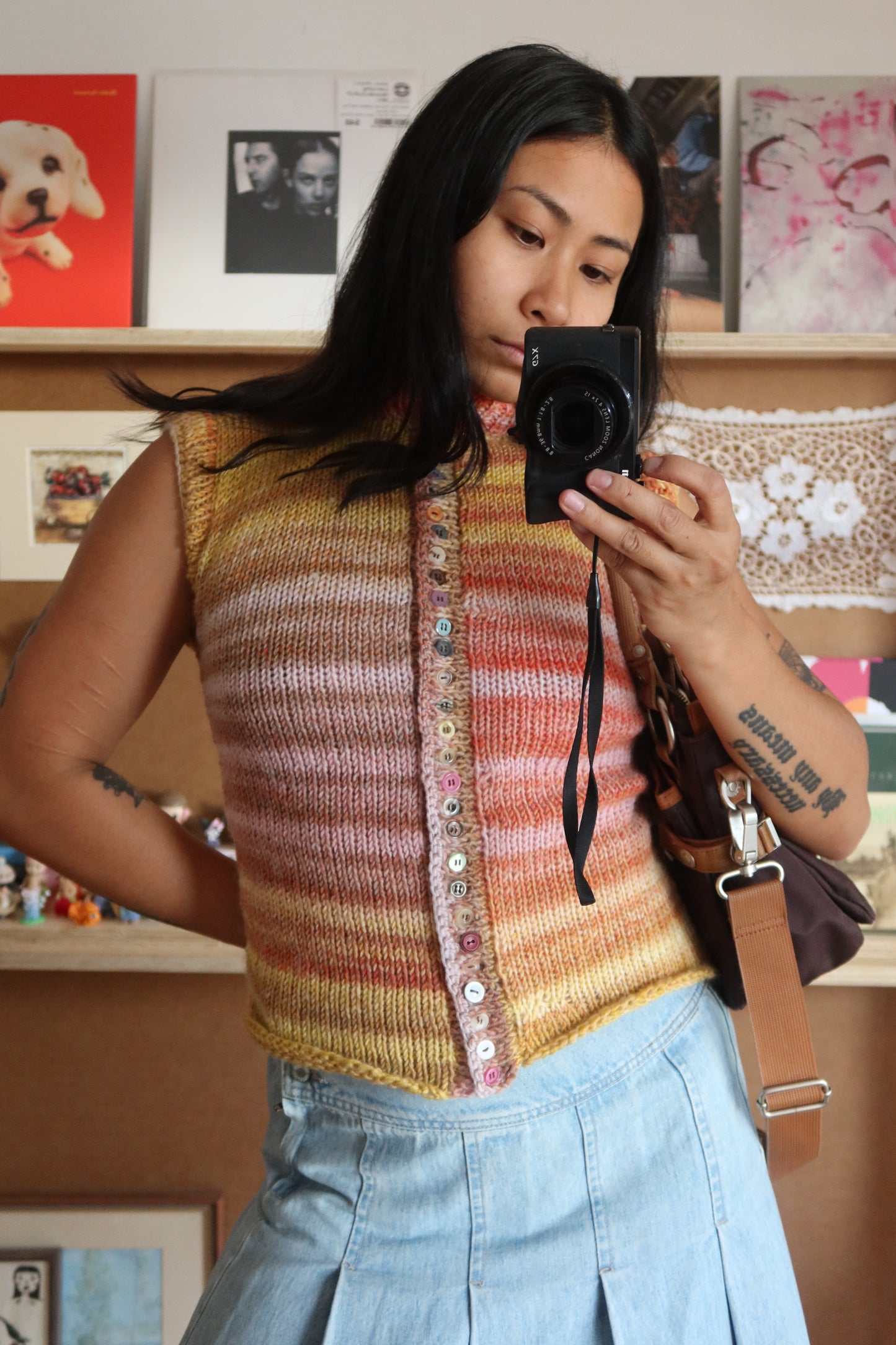 Pink & Yellow Gradient Knit Vest with Buttons
