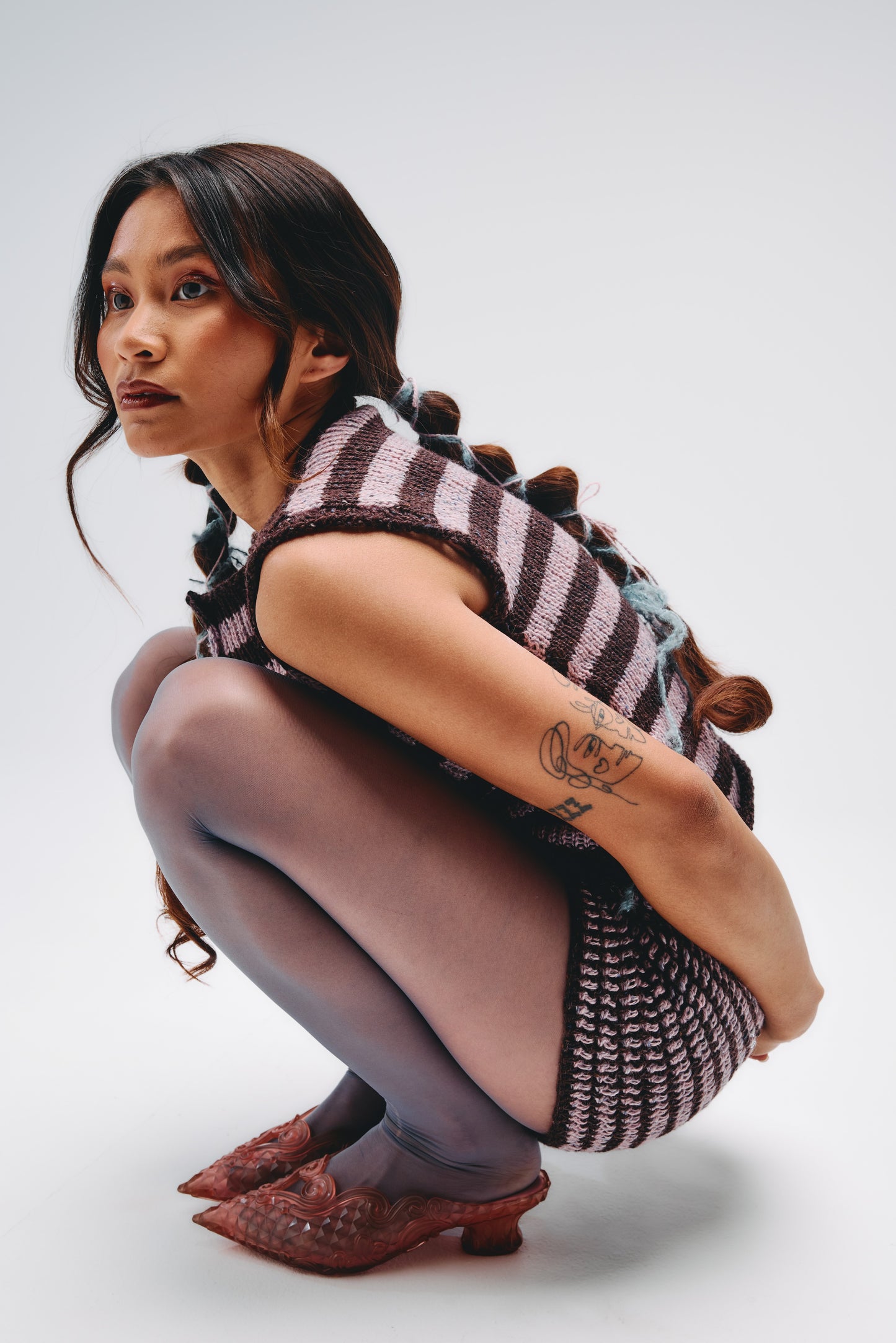 Striped Brown & Purple Alpaca Wool Button Vest