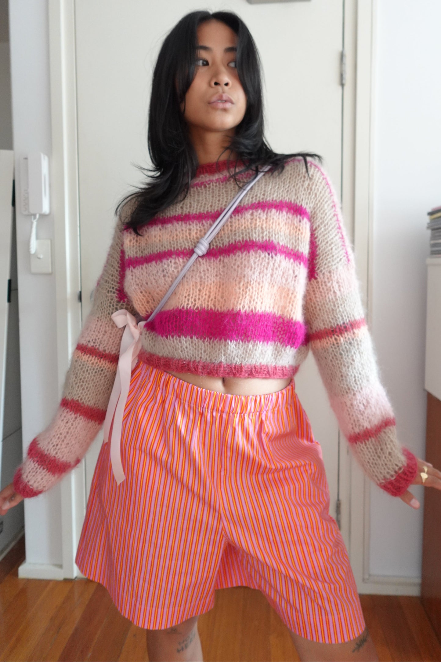 Oversized Mohair Striped Pink & Cream Knit Sweater
