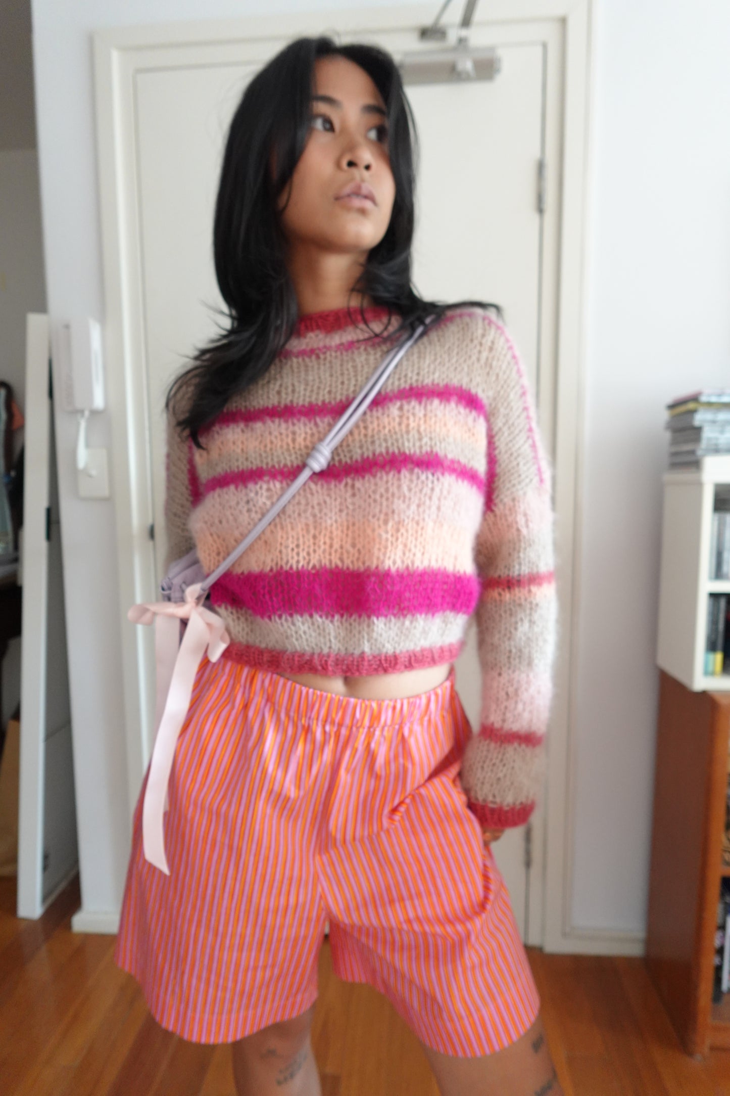 Oversized Mohair Striped Pink & Cream Knit Sweater