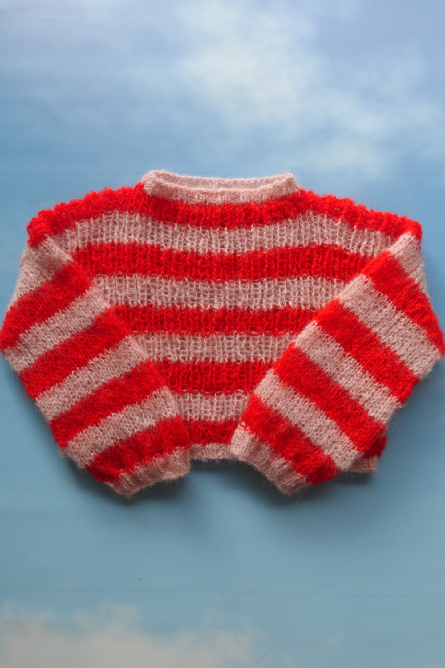 Oversized Pink & Red Mohair Stripe Sweater