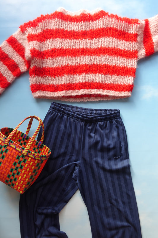 Oversized Pink & Red Mohair Stripe Sweater