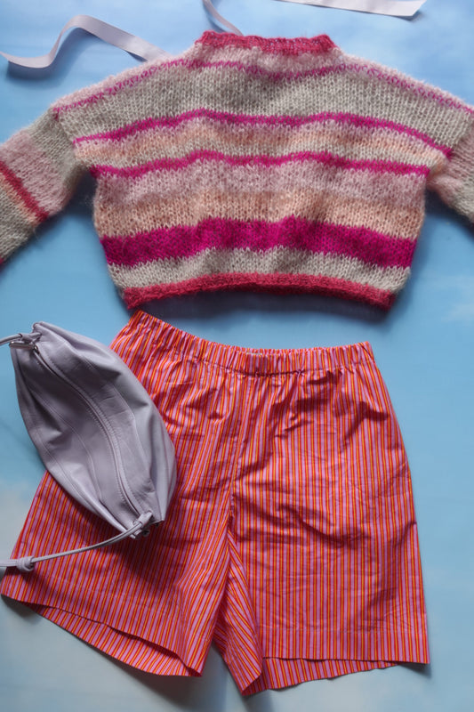 Oversized Mohair Striped Pink & Cream Knit Sweater