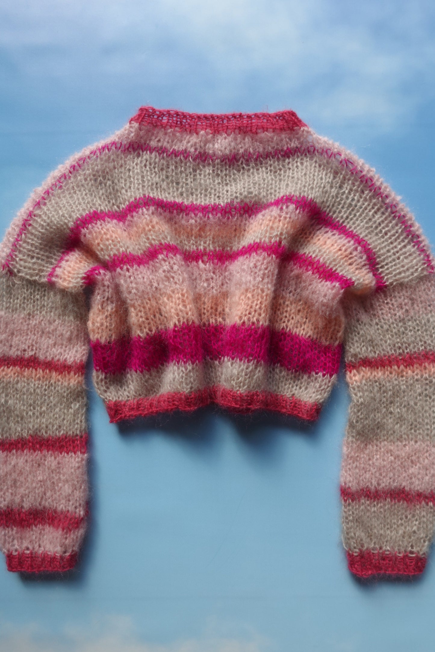Oversized Mohair Striped Pink & Cream Knit Sweater