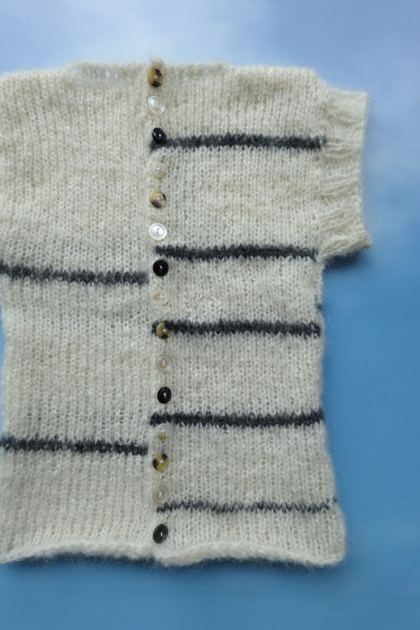 Mohair Knit Stripe Vest with Buttons