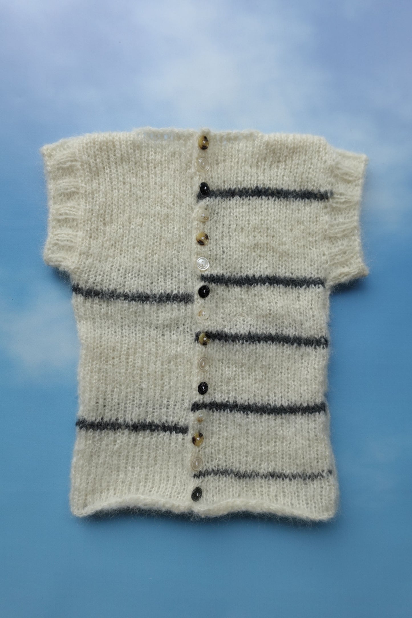 Mohair Knit Stripe Vest with Buttons