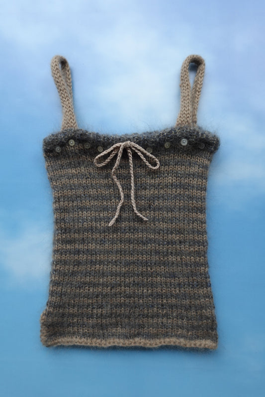 Mohair Stripey Knit Tank with Buttons & Bowtie