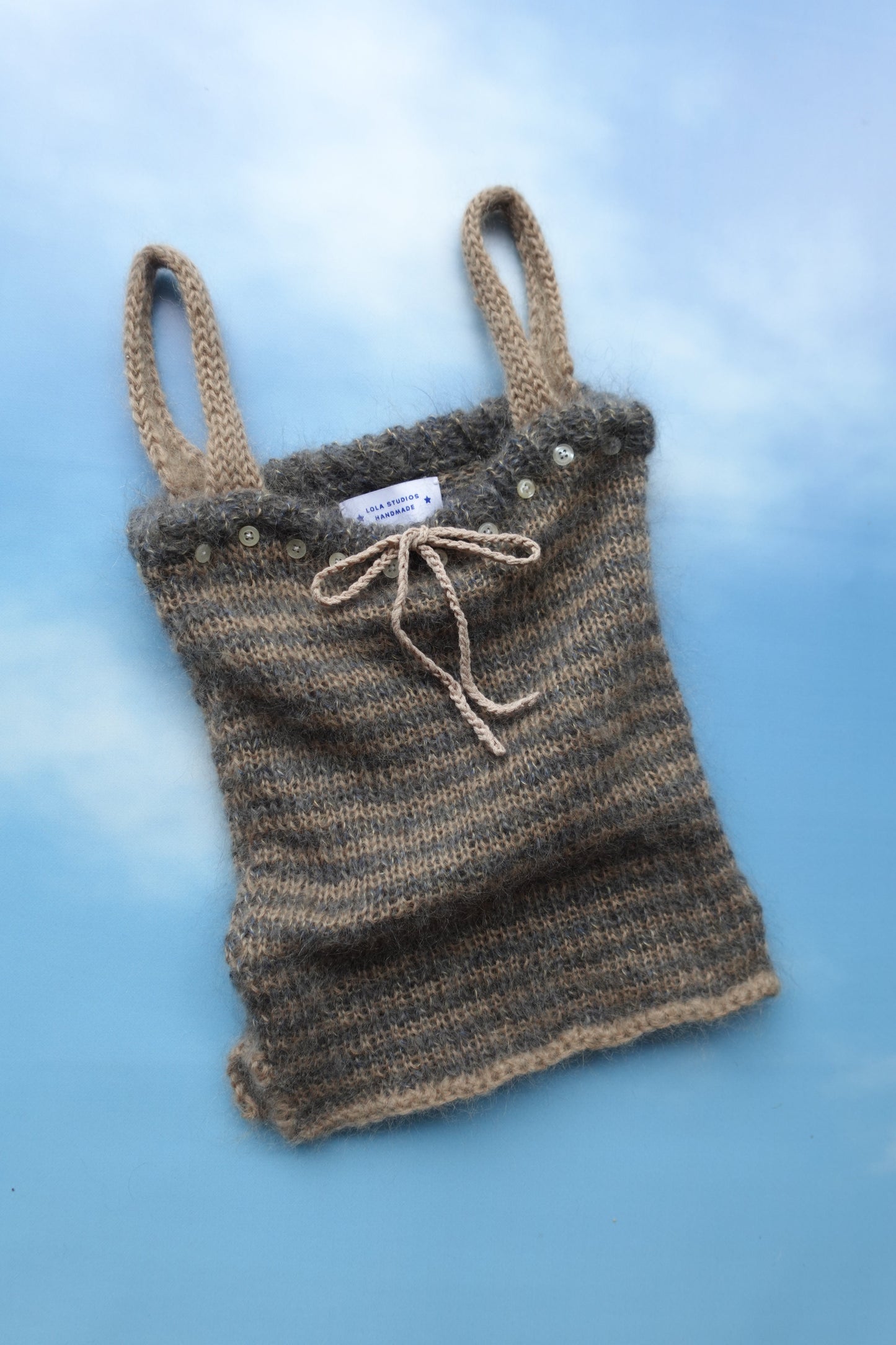 Mohair Stripey Knit Tank with Buttons & Bowtie