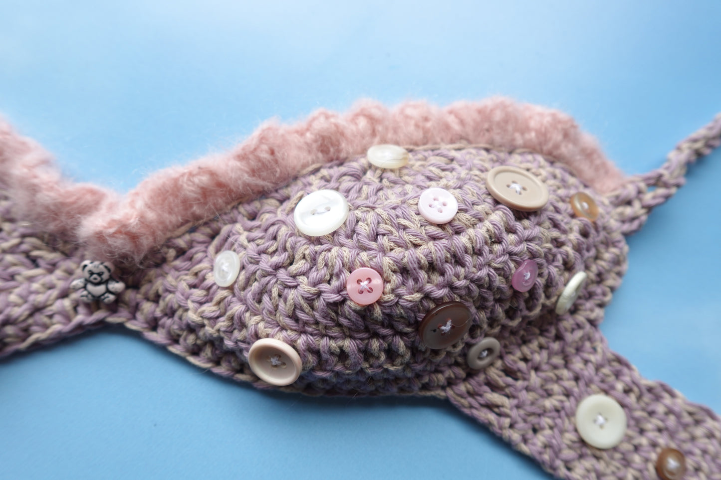 Purple & Pink Crochet Frill Bra with Buttons