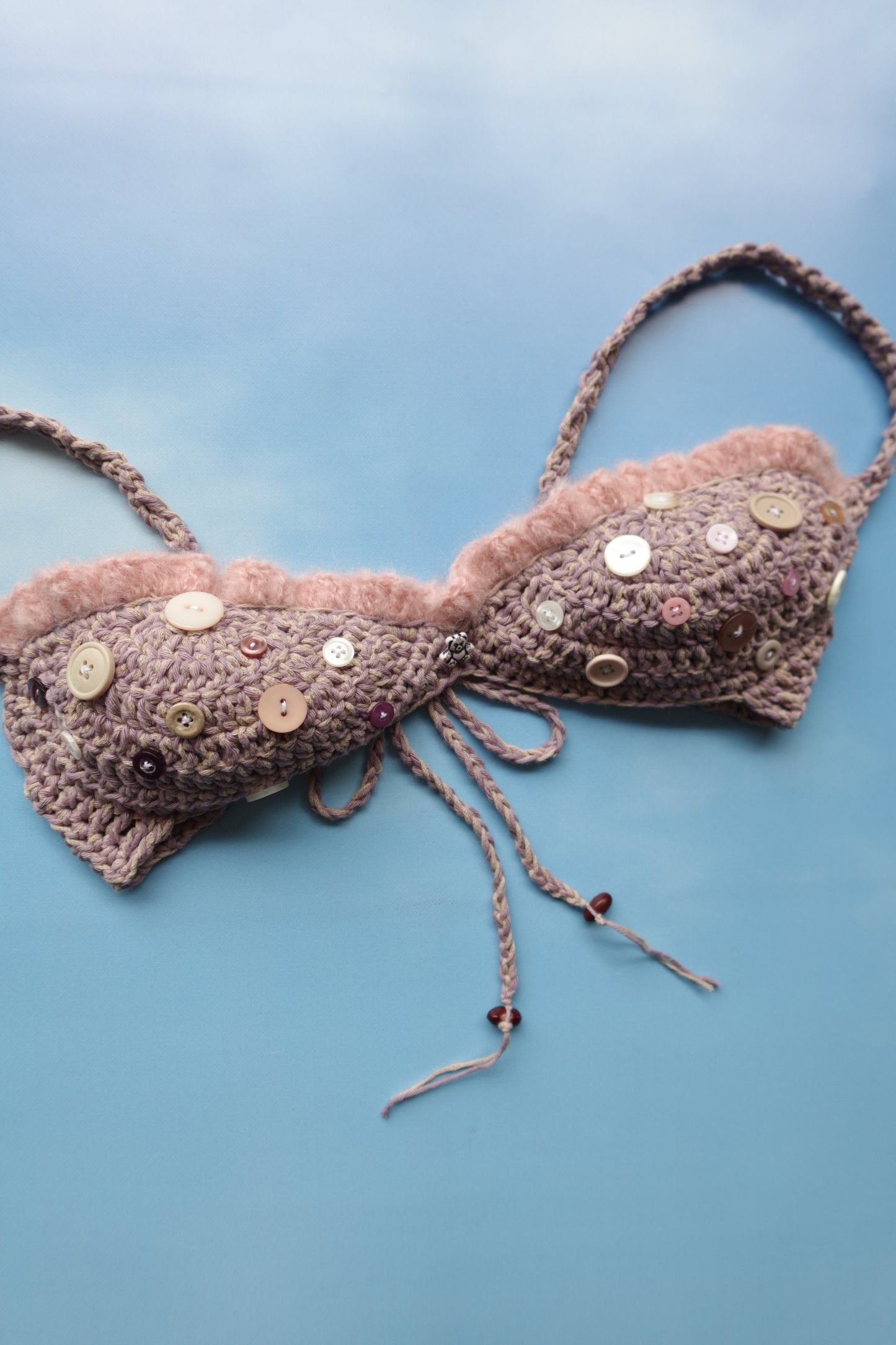 Purple & Pink Crochet Frill Bra with Buttons