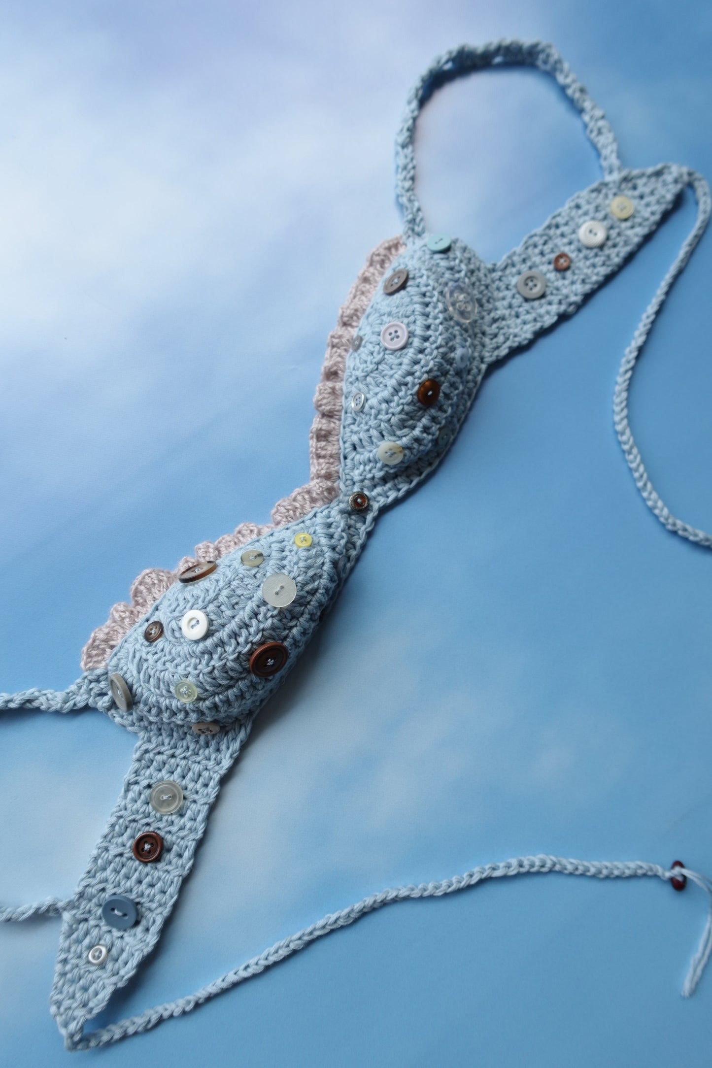 Blue & Silver Crochet Frill Bra with Buttons