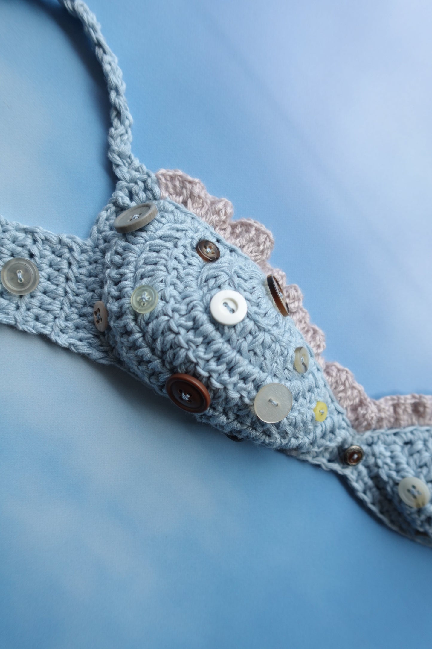 Blue & Silver Crochet Frill Bra with Buttons