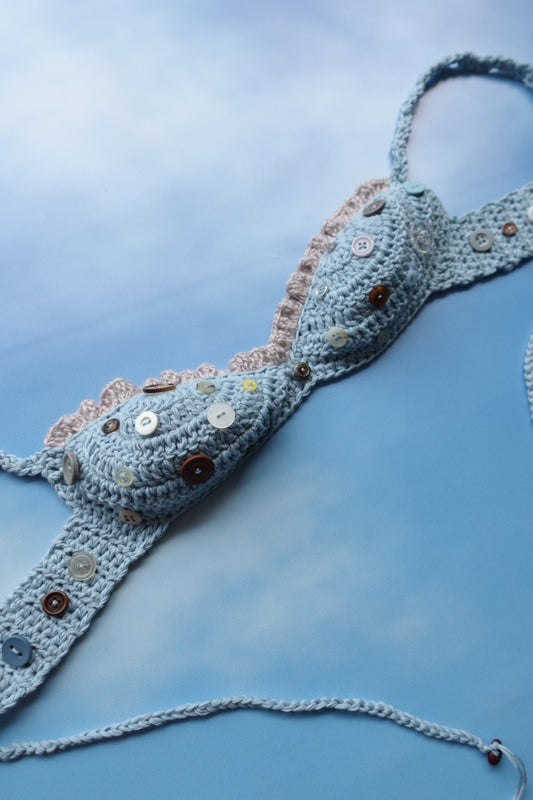 Blue & Silver Crochet Frill Bra with Buttons