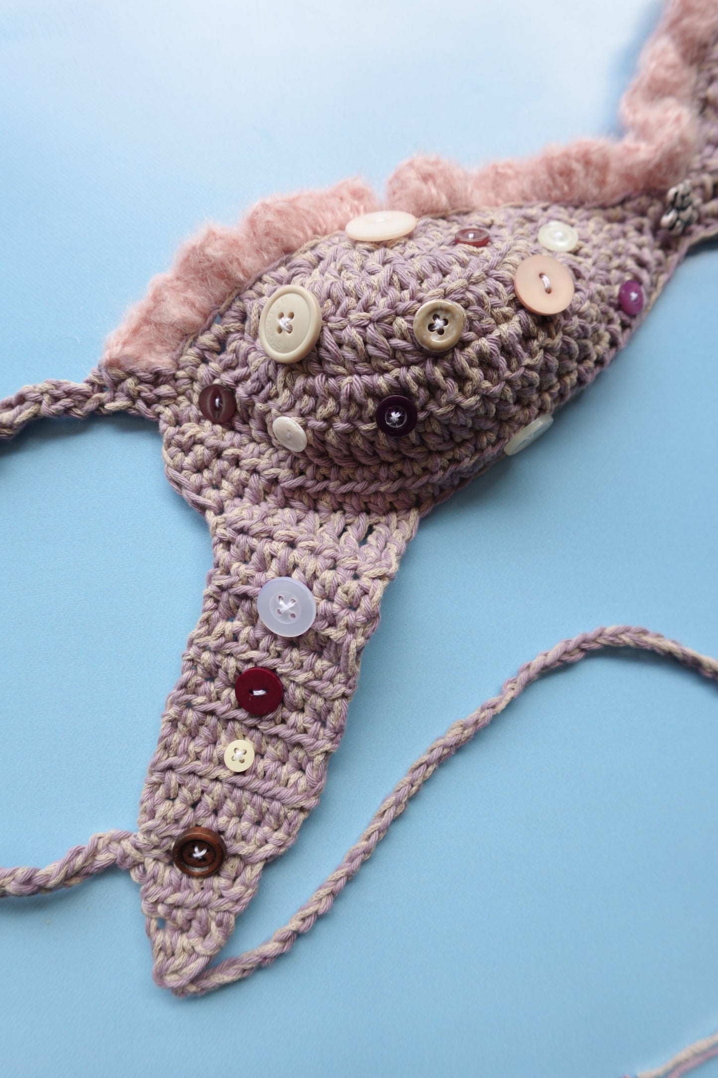 Purple & Pink Crochet Frill Bra with Buttons