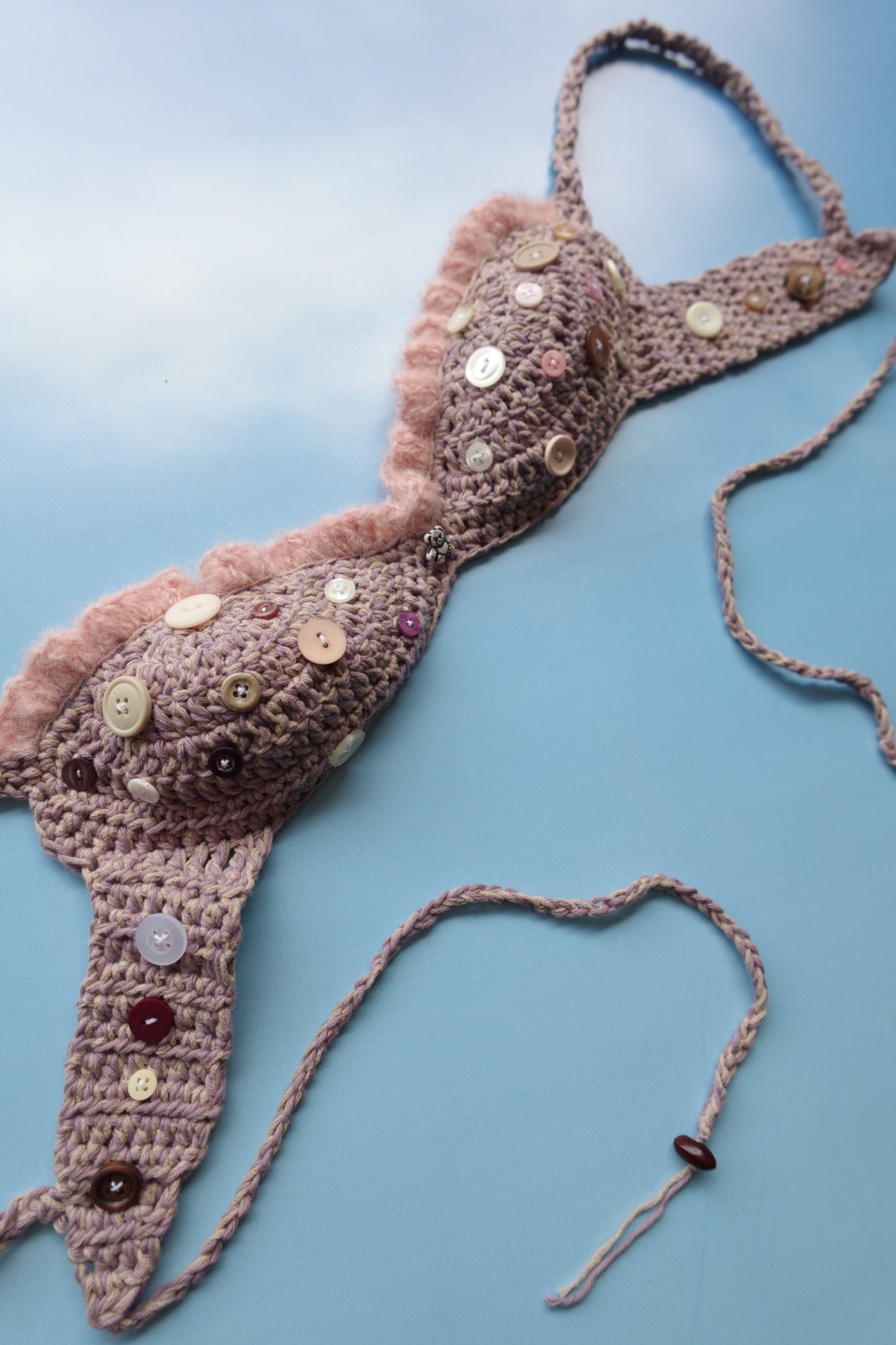 Purple & Pink Crochet Frill Bra with Buttons