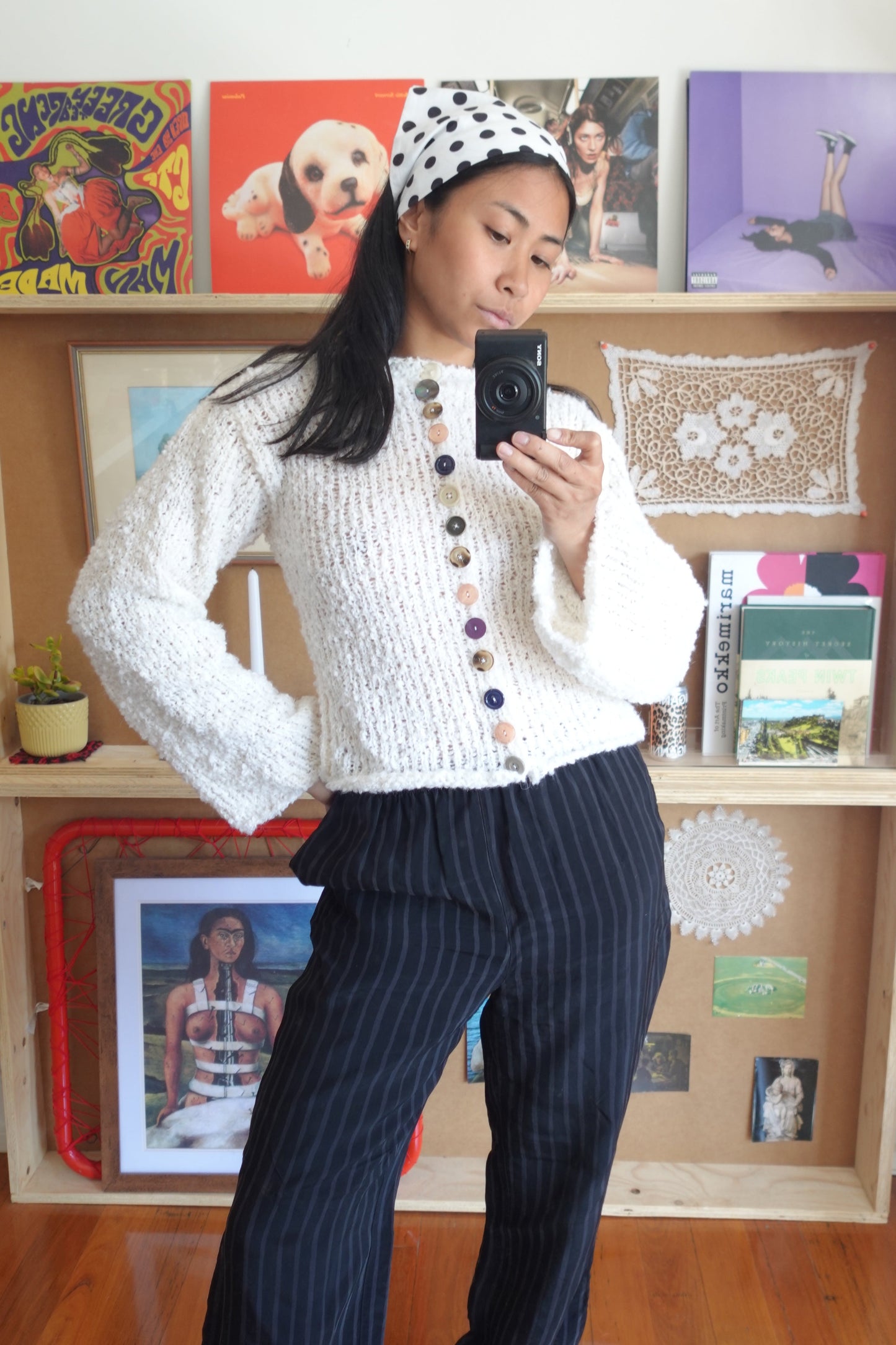 Boucle Knit Cardigan Sweater with Buttons