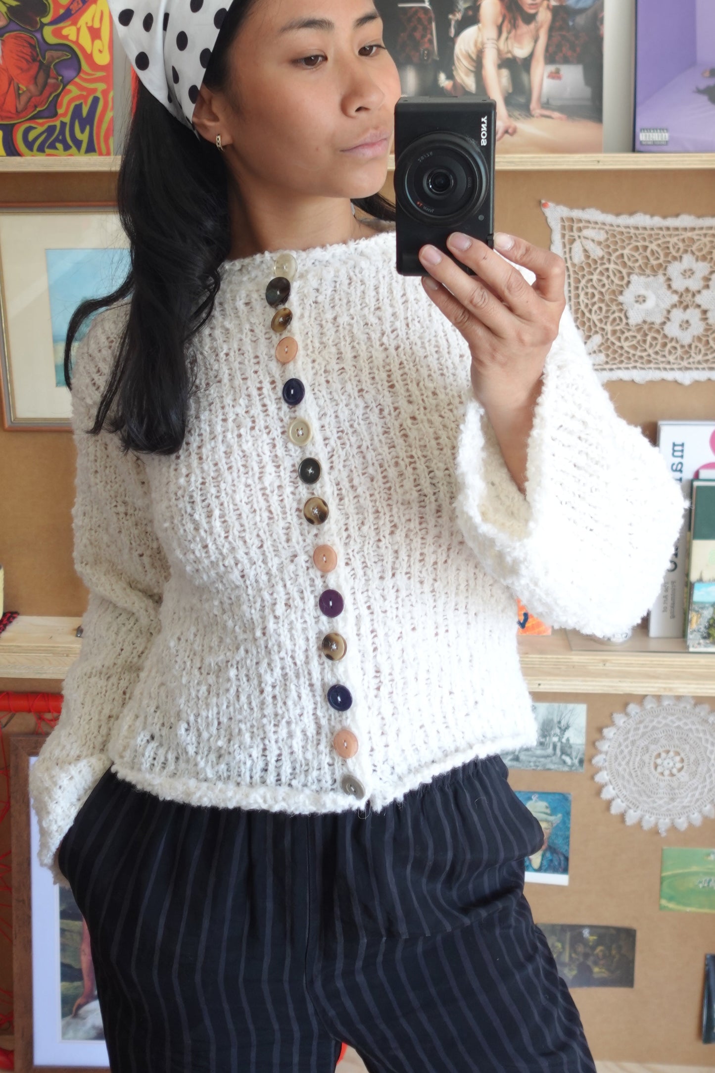 Boucle Knit Cardigan Sweater with Buttons