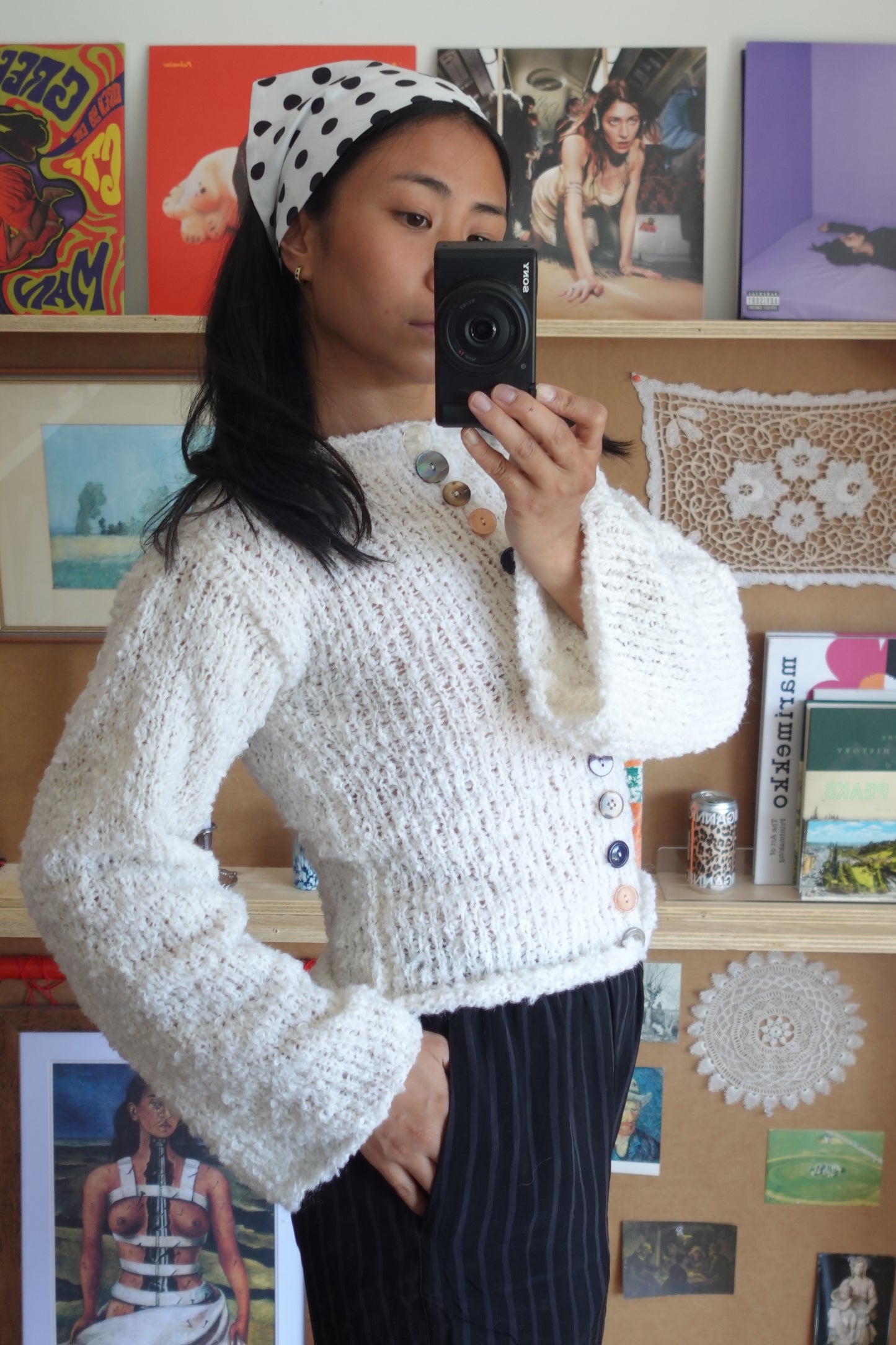 Boucle Knit Cardigan Sweater with Buttons