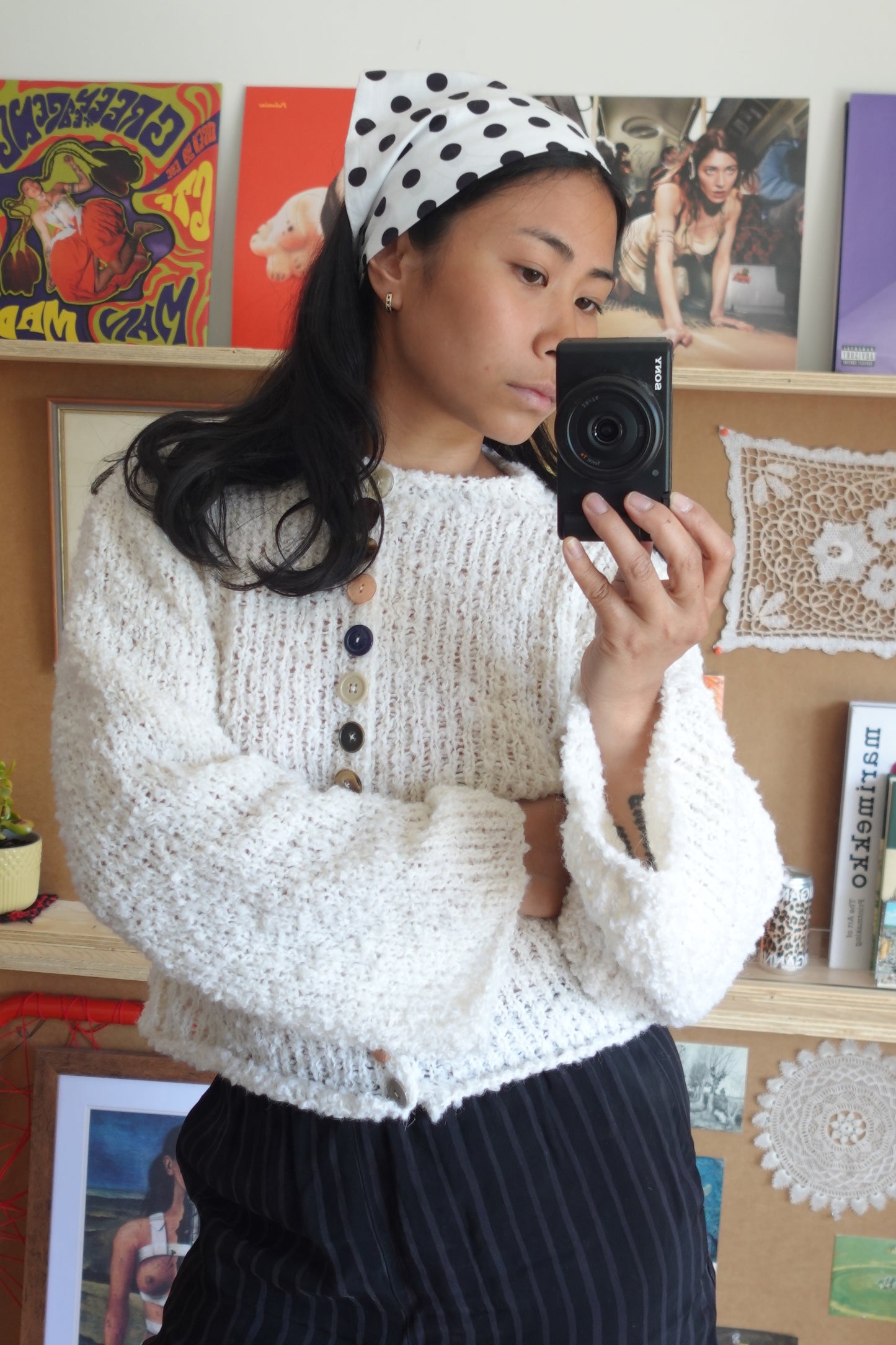 Boucle Knit Cardigan Sweater with Buttons