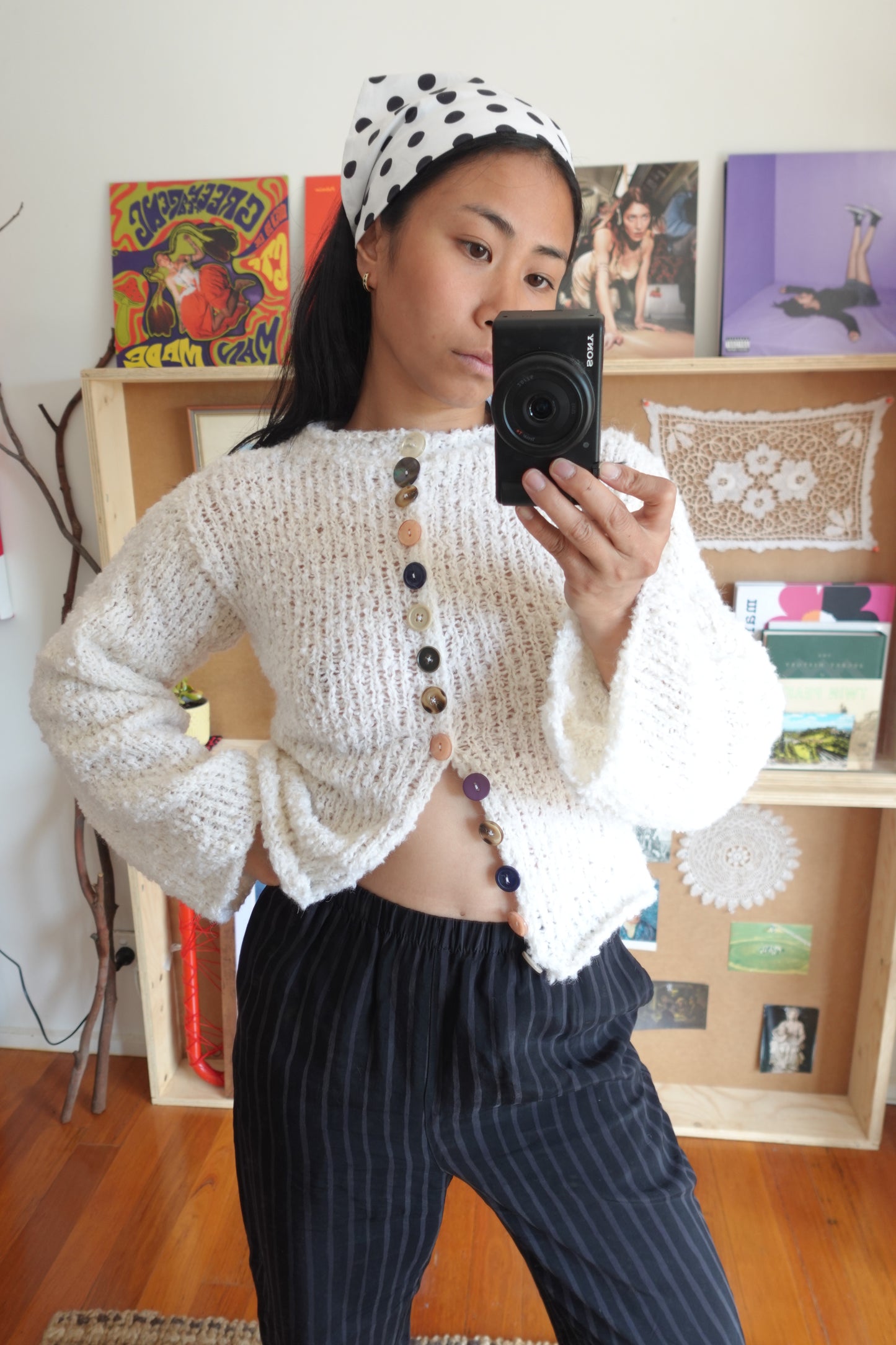 Boucle Knit Cardigan Sweater with Buttons