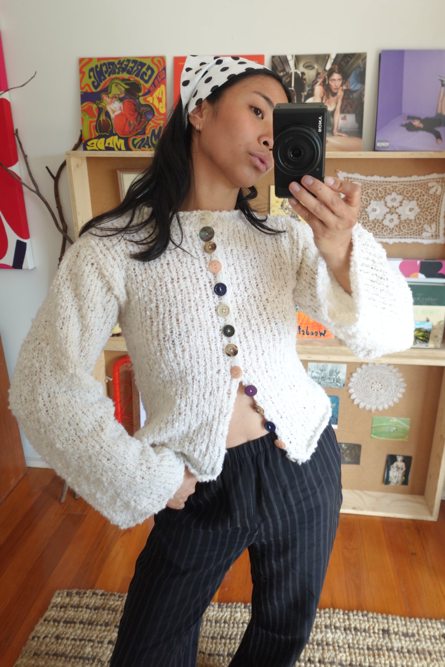Boucle Knit Cardigan Sweater with Buttons