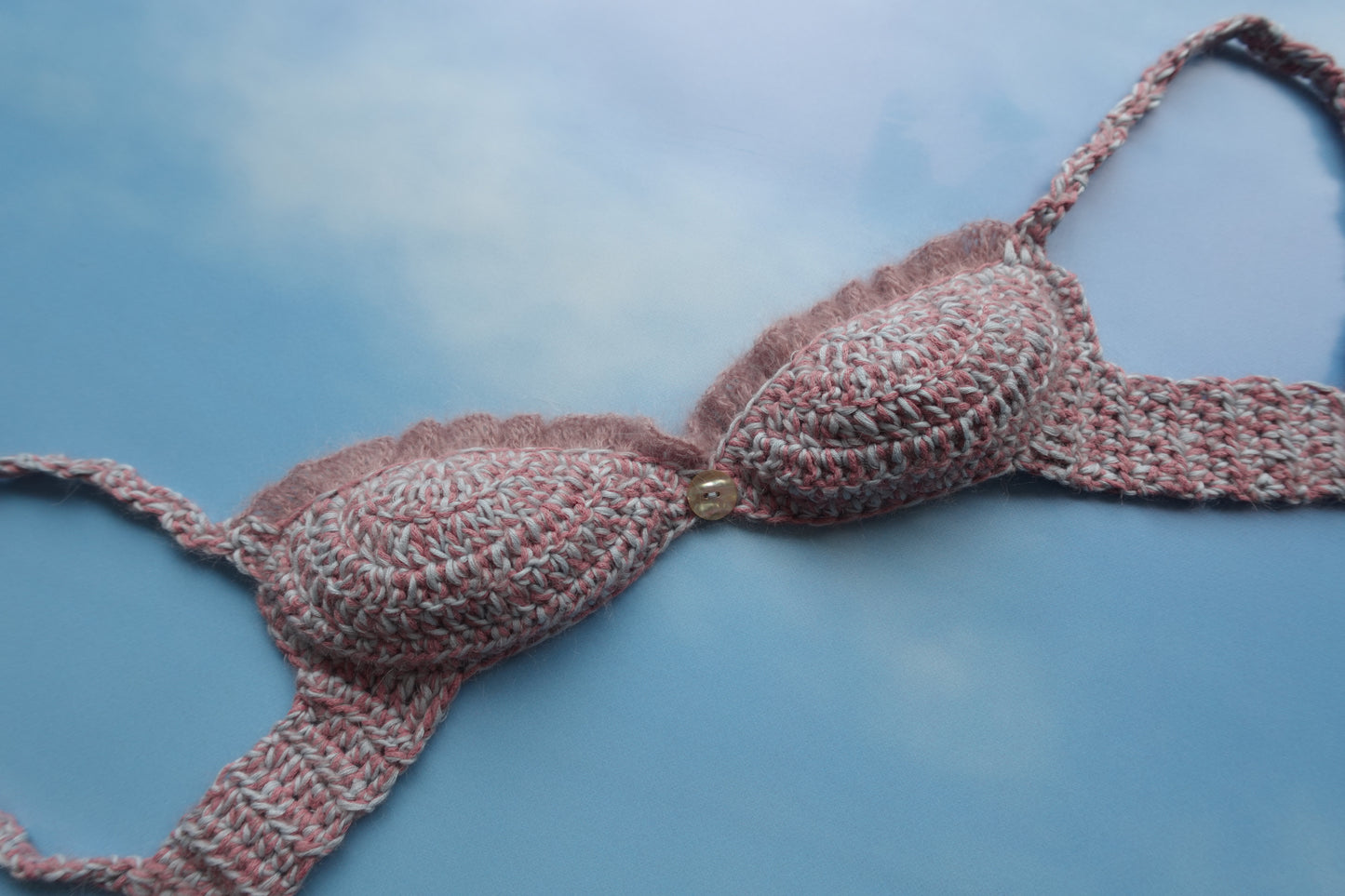 Pink & Blue Crochet Frill Bra with Button