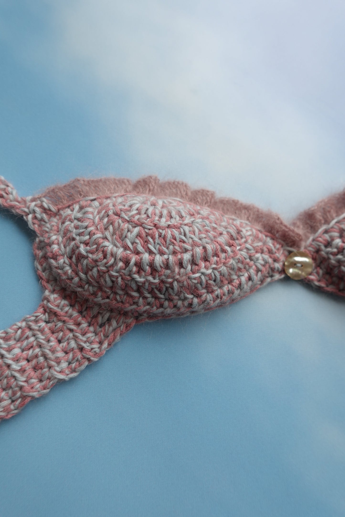 Pink & Blue Crochet Frill Bra with Button