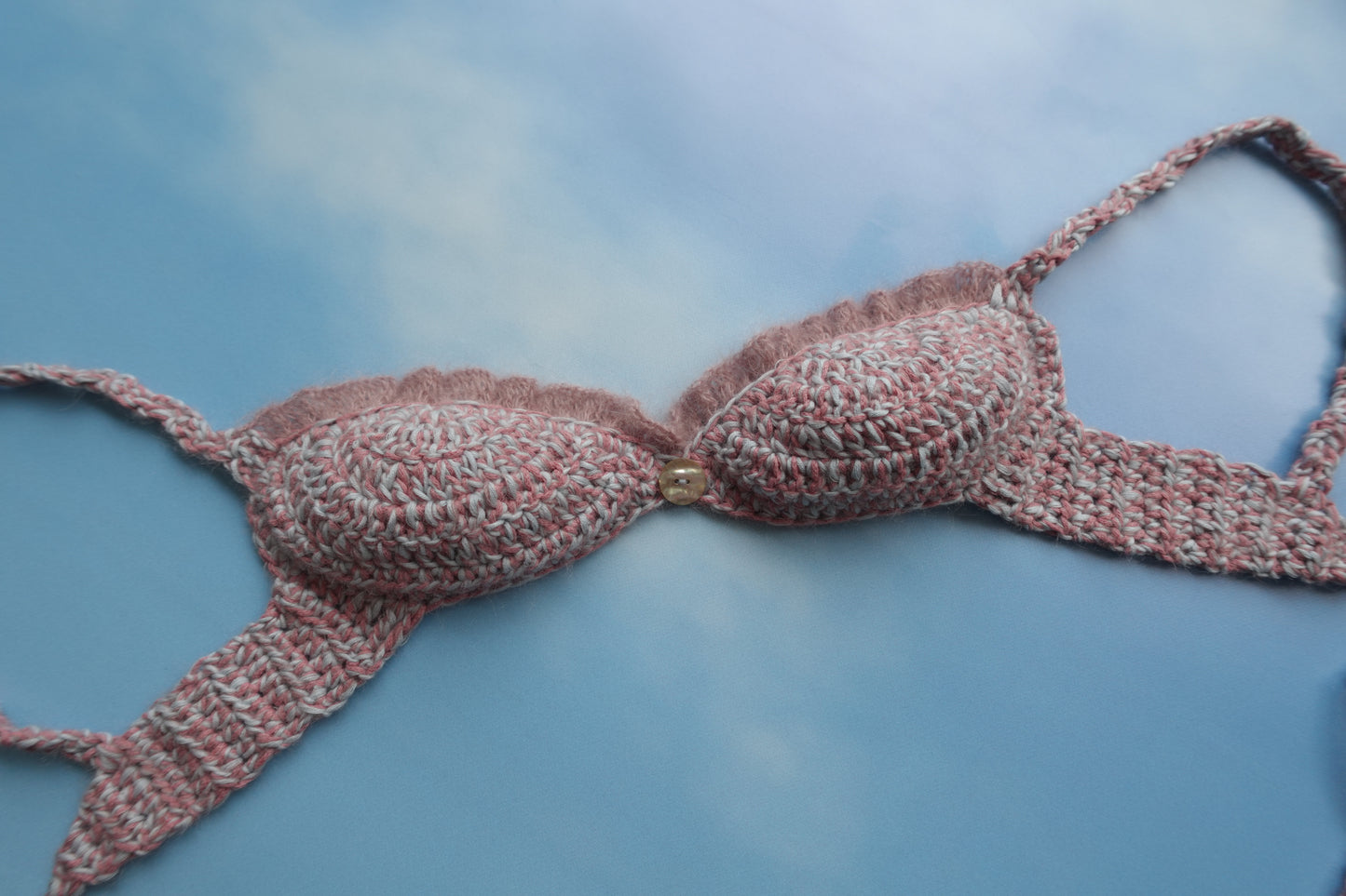 Pink & Blue Crochet Frill Bra with Button