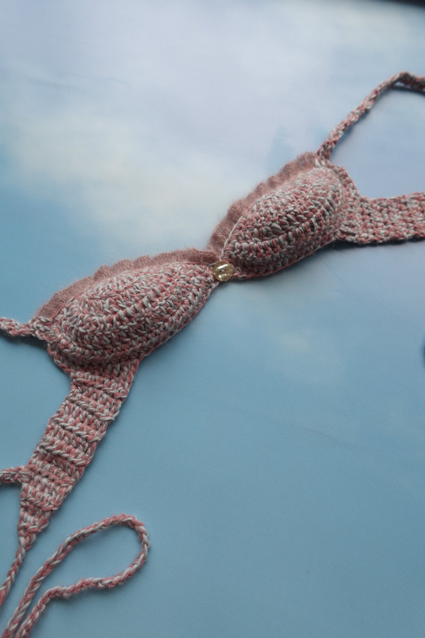 Pink & Blue Crochet Frill Bra with Button