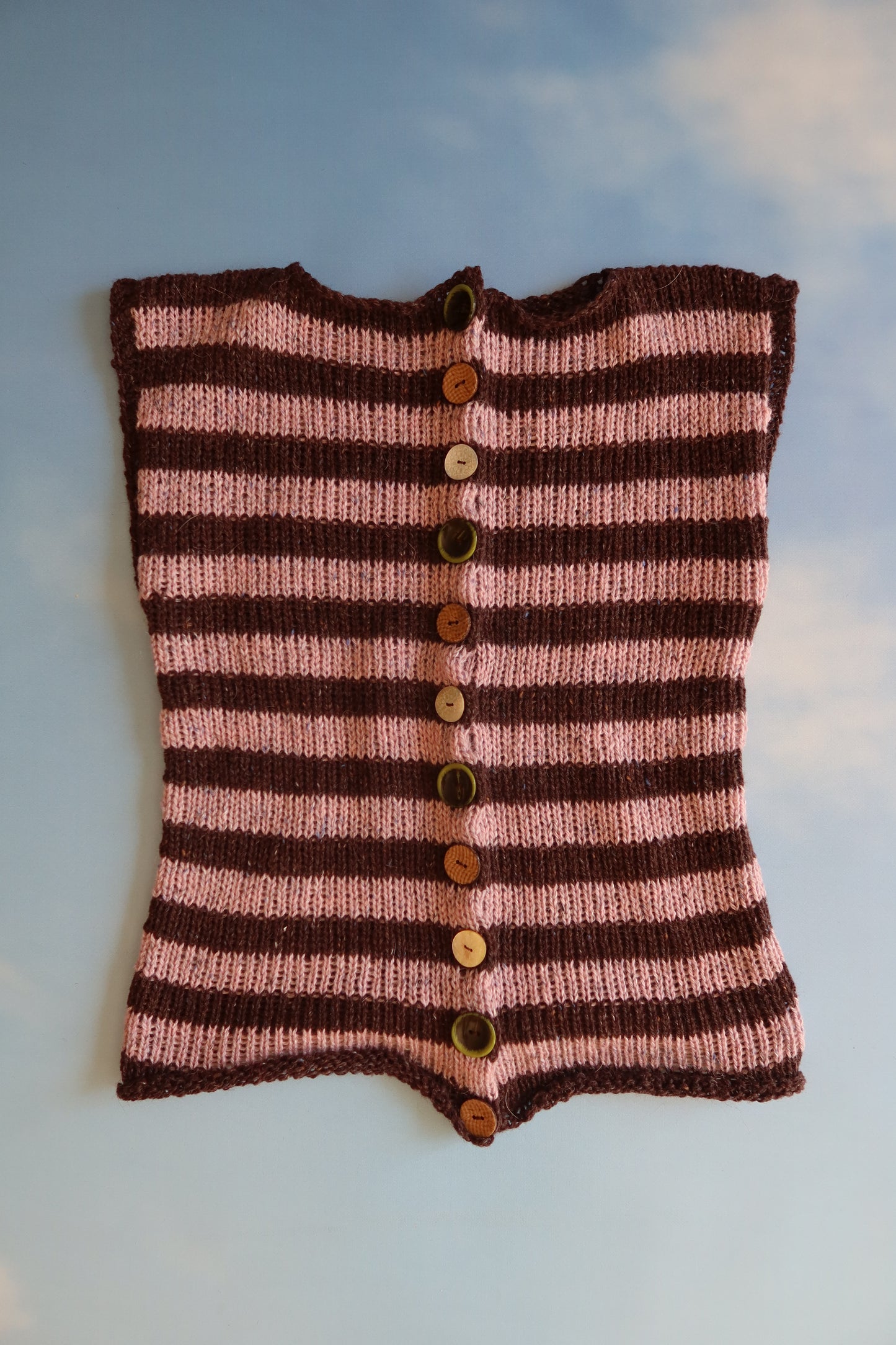 Striped Brown & Purple Alpaca Wool Button Vest