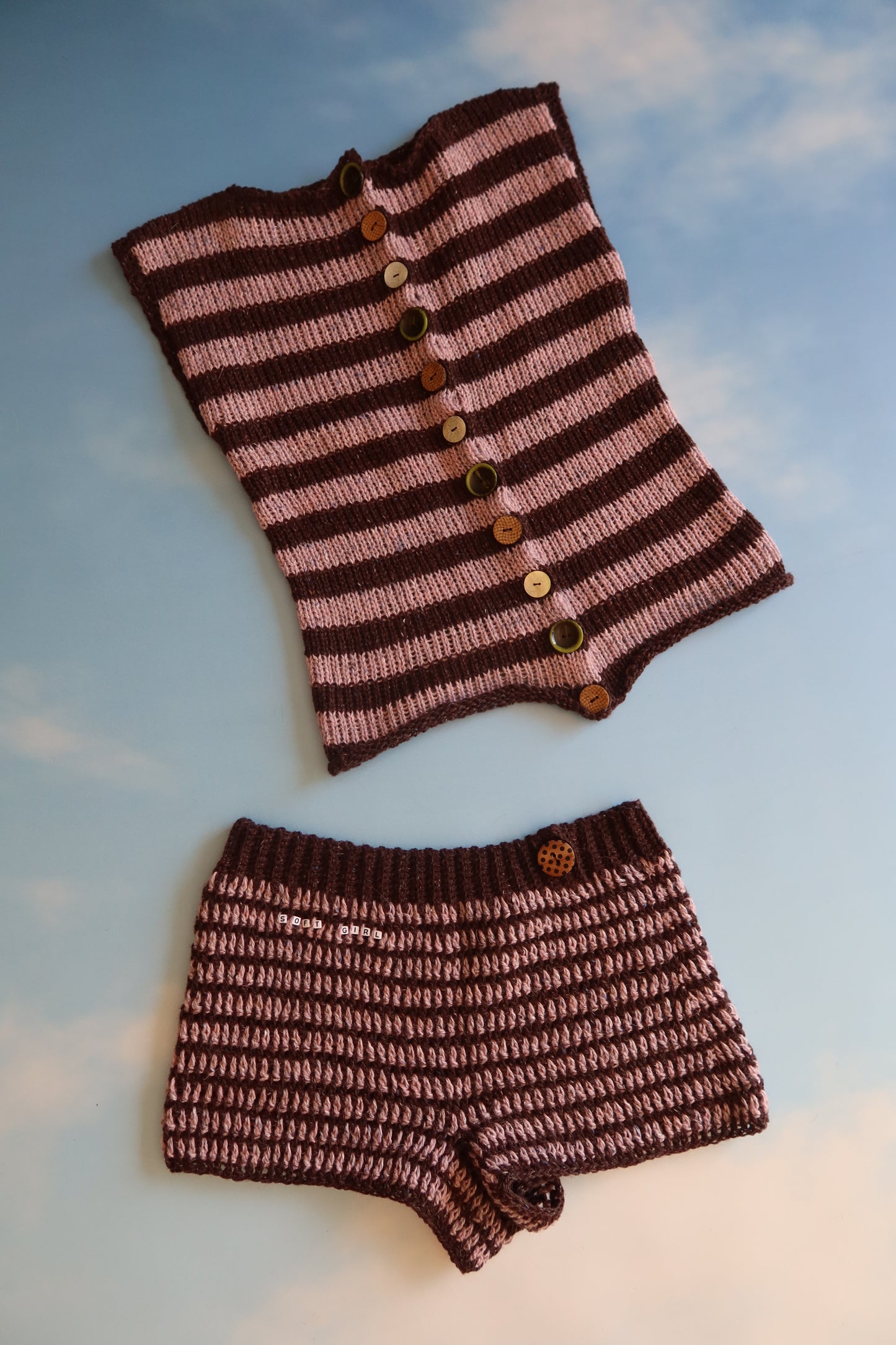 Micro Mini Alpaca Striped Shorts in Brown & Purple