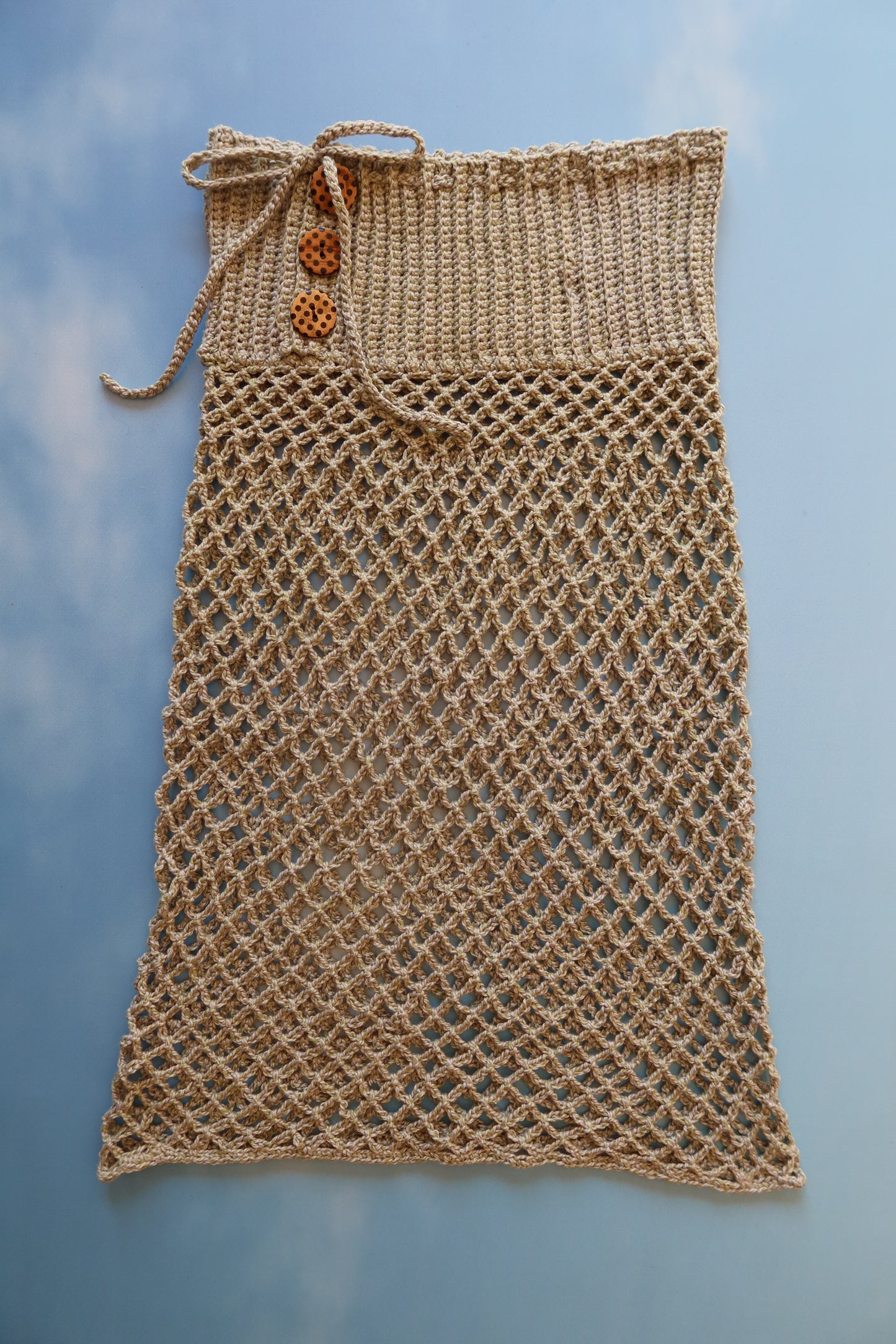 Silk Cotton Soft Green Crochet Beach Skirt with Bowties & Buttons