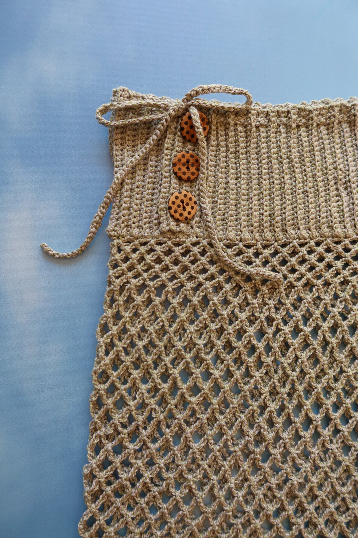 Silk Cotton Soft Green Crochet Beach Skirt with Bowties & Buttons