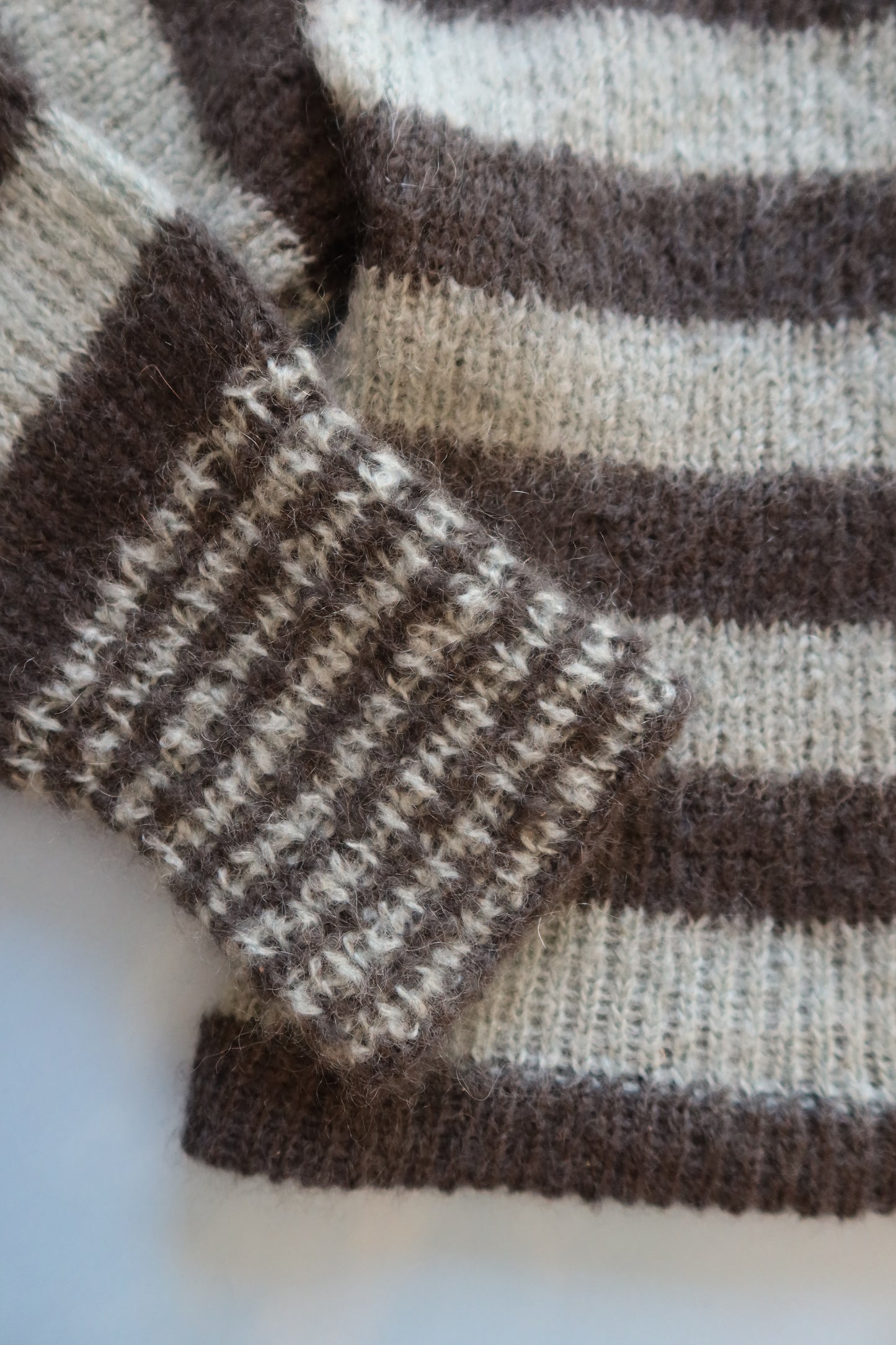 Brushed Mohair Striped Blue & Charcoal Grey Knit with Buttons