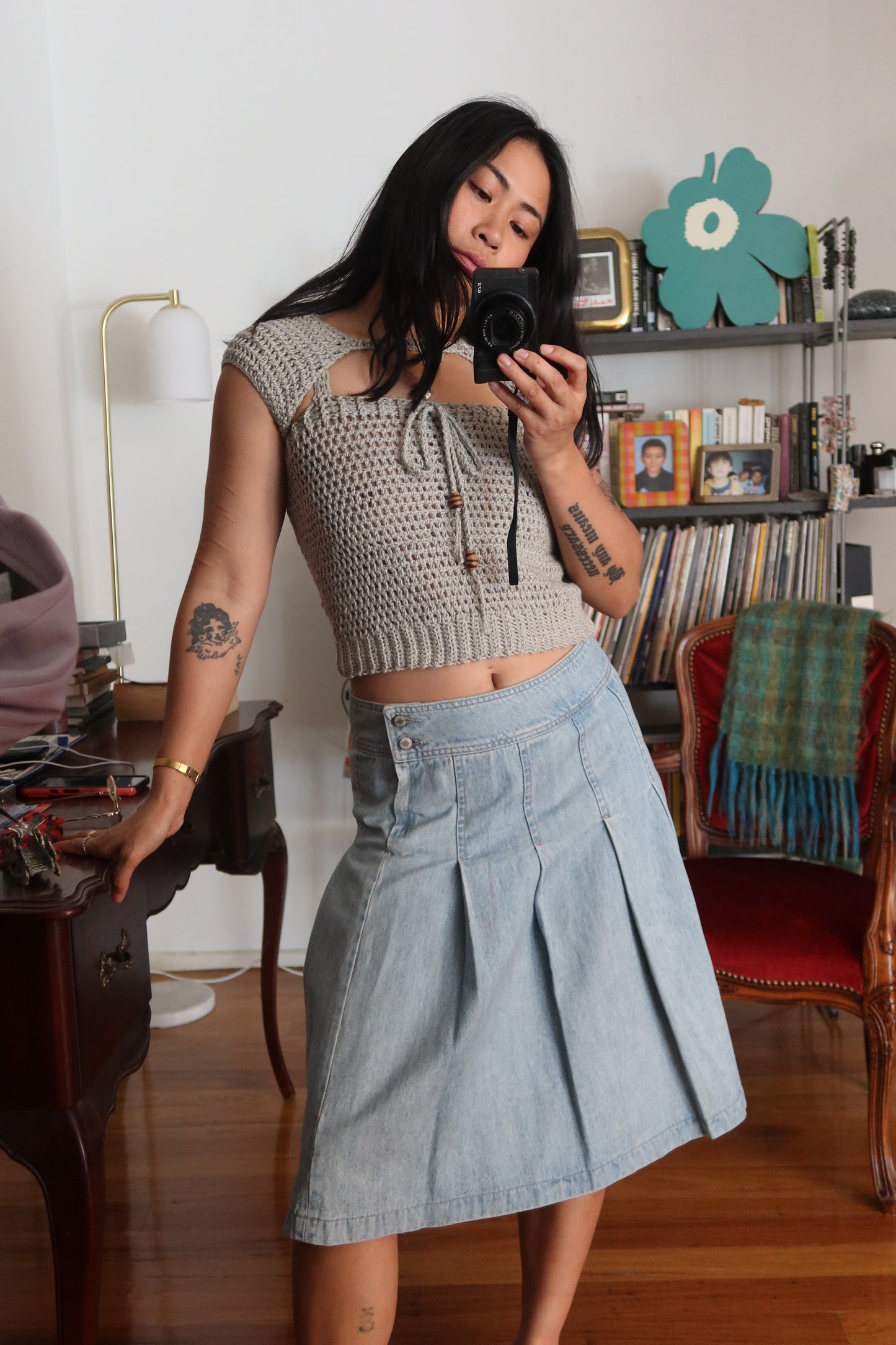 Soft Green Silk Cotton Bolero Top with Bowties