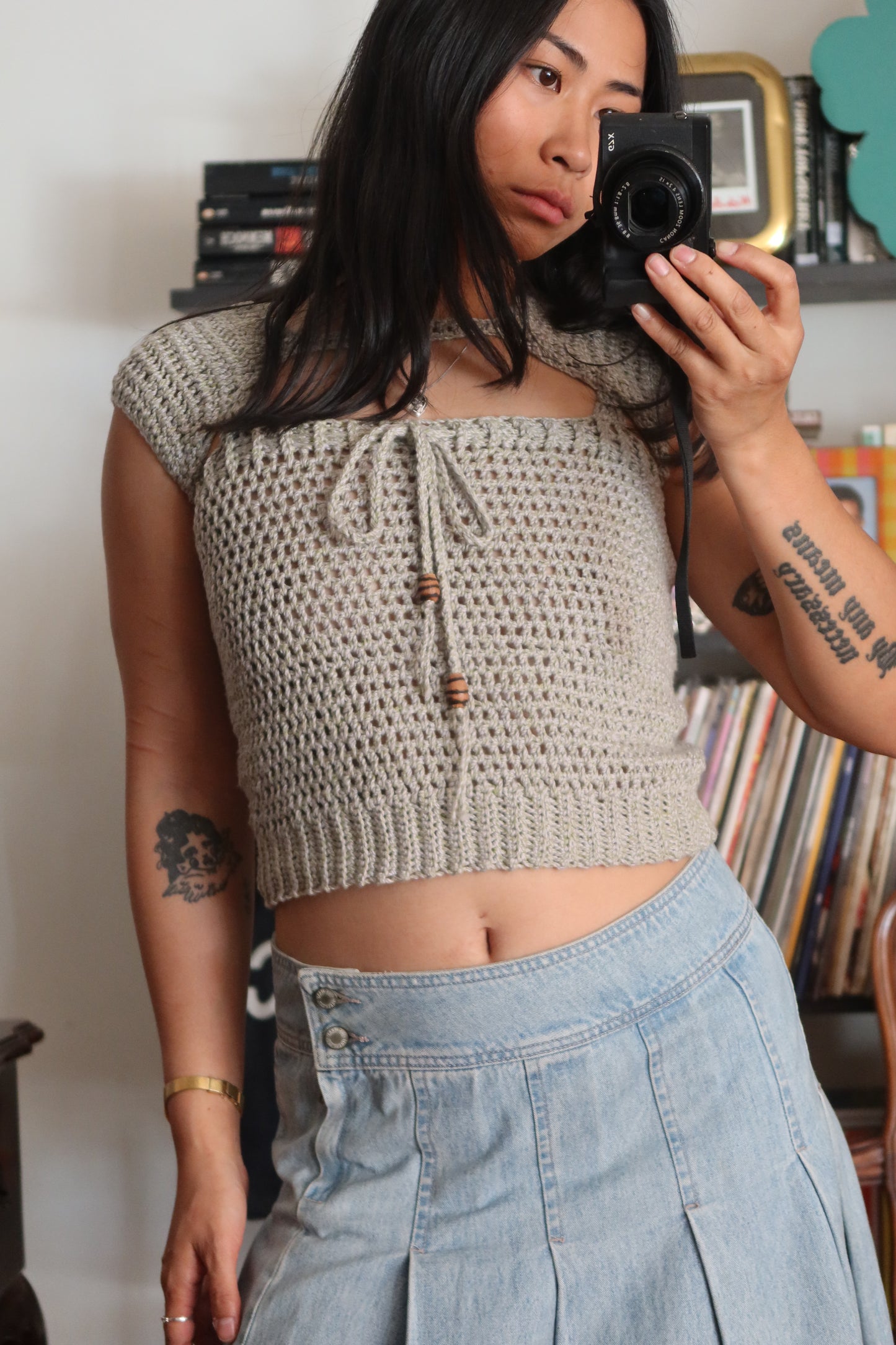 Soft Green Silk Cotton Bolero Top with Bowties