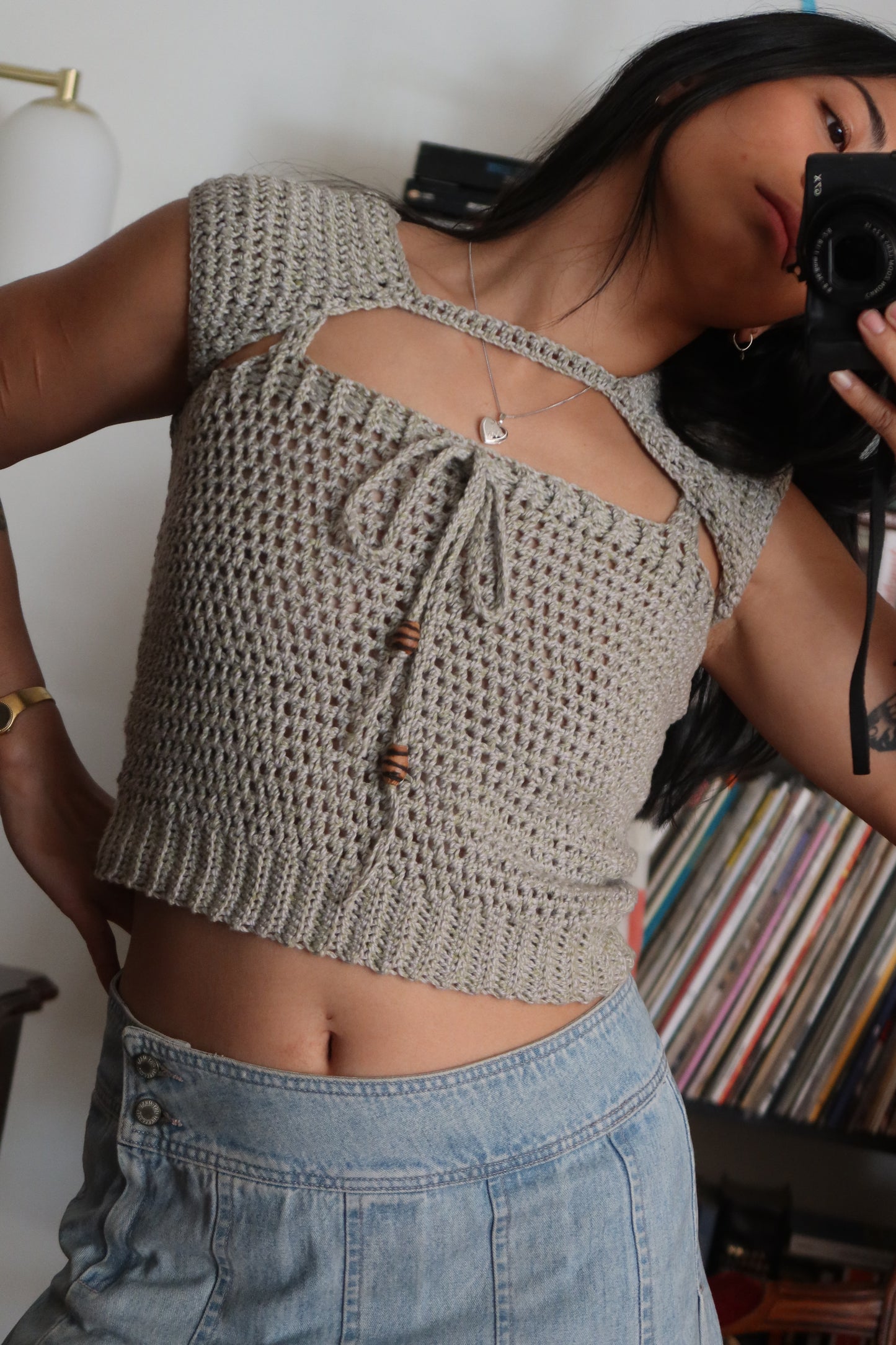 Soft Green Silk Cotton Bolero Top with Bowties